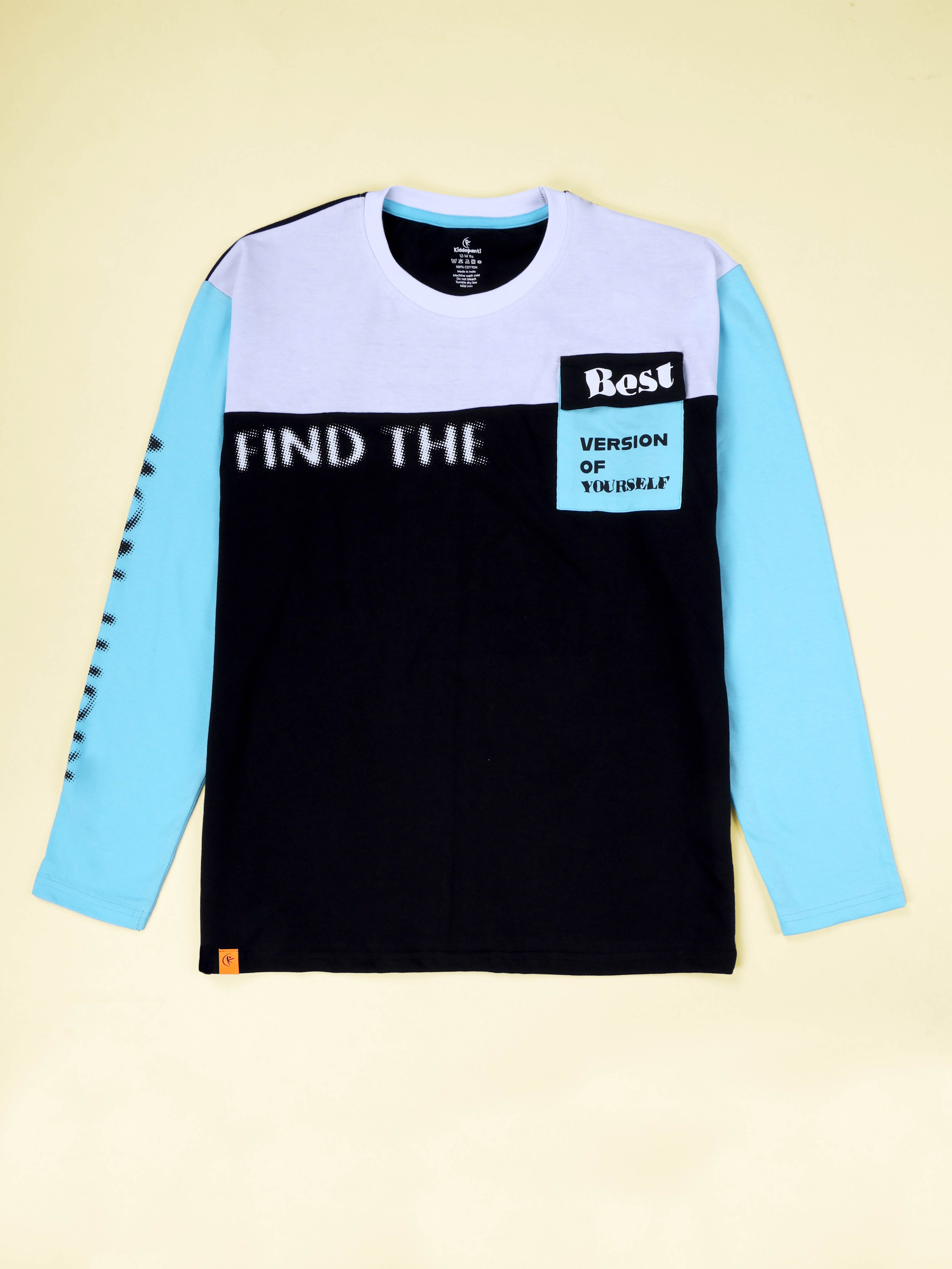 KiddoPanti Boys Cotton Printed Drop Shoulder Round Neck Full Sleeve Casual Tee