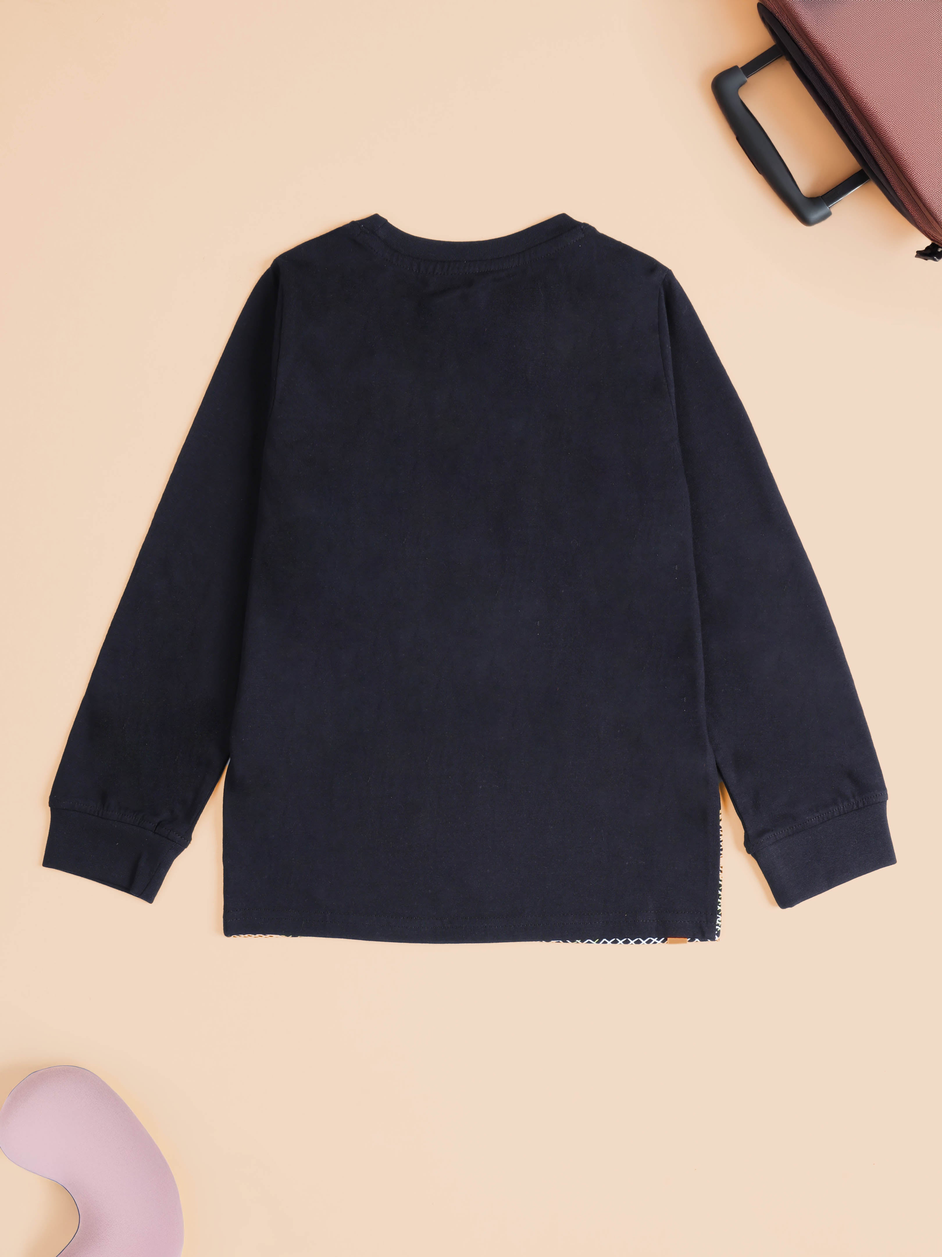 KiddoPanti Boys Cotton Scenic Route Printed Round Neck Full Sleeve Casual Tee