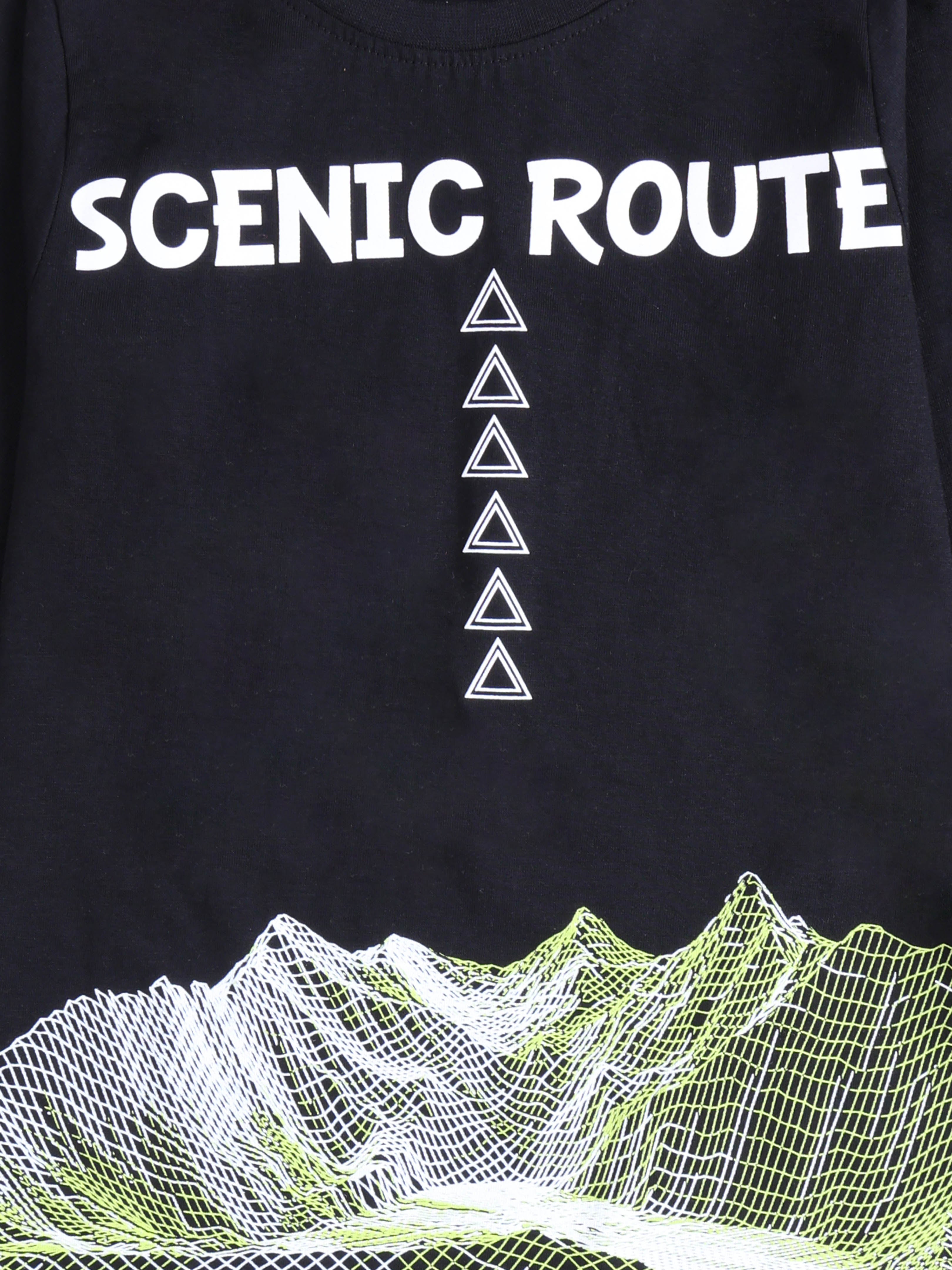 KiddoPanti Boys Cotton Scenic Route Printed Round Neck Full Sleeve Casual Tee