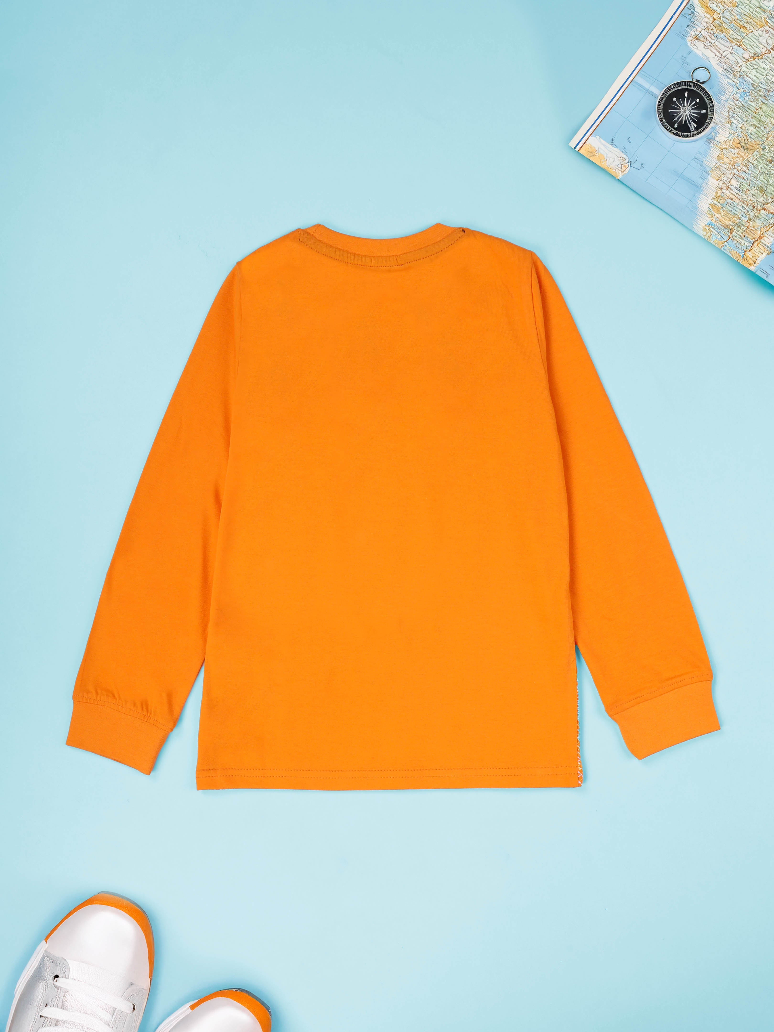 KiddoPanti Boys Cotton Scenic Route Printed Round Neck Full Sleeve Casual Tee