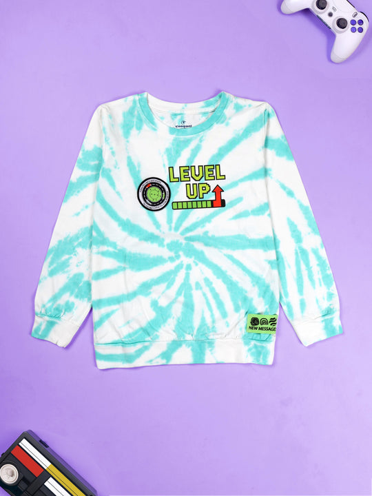 Kiddopanti Boys Cotton Knit Full Sleeves Tie and Dye Badges and Printed Tee