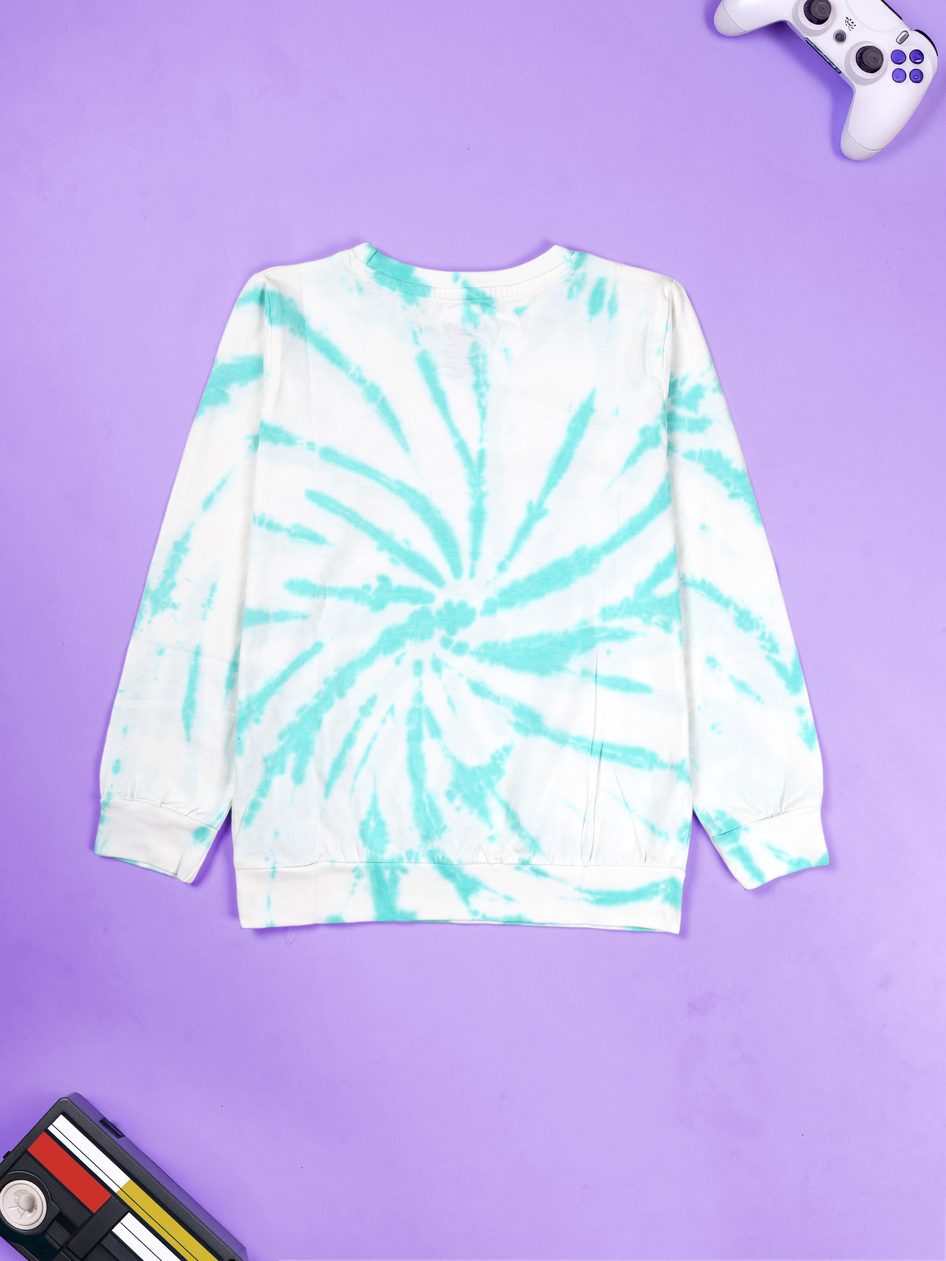 Kiddopanti Boys Cotton Knit Full Sleeves Tie and Dye Badges and Printed Tee