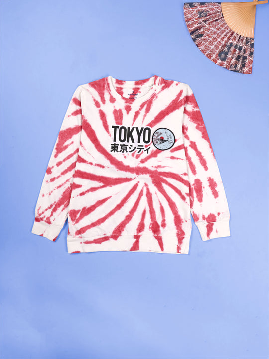 Kiddopanti Boys Cotton Knit Full Sleeves Tie and Dye Badges and Printed Tee