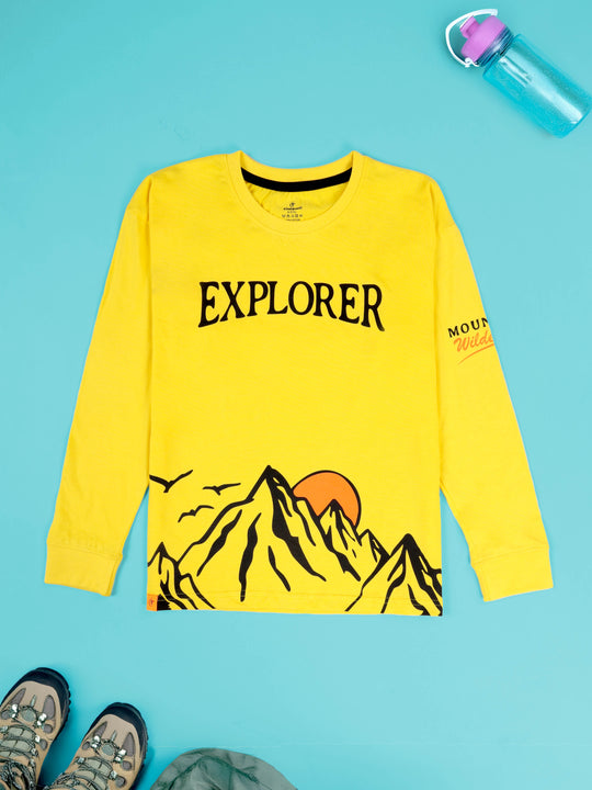 KiddoPanti Boys 100% Cotton Graphic Printed Round Neck Full Sleeve Tee