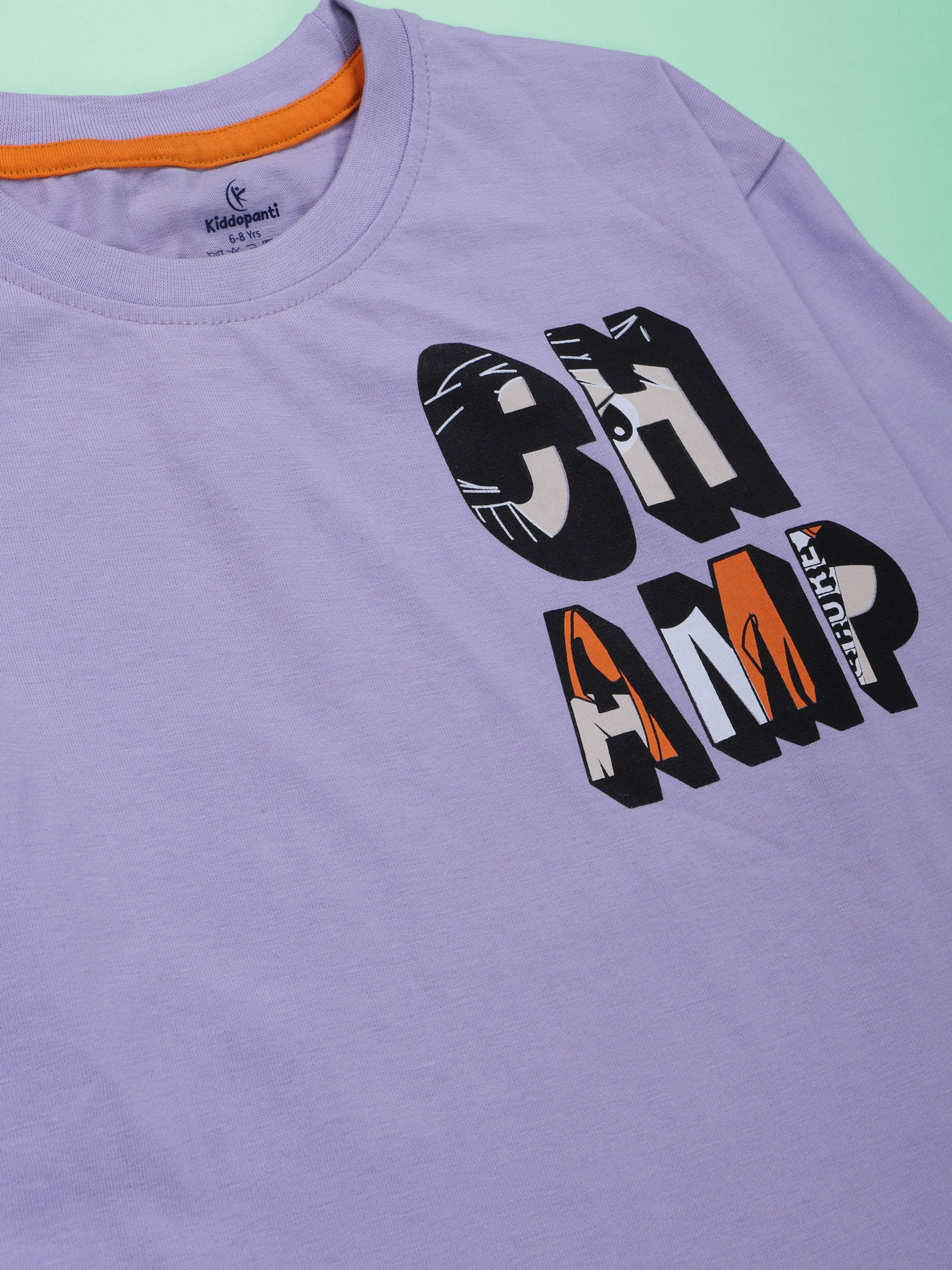 KiddoPanti Boys Cotton Champ Printed Round Neck Full Sleeve Casual Tee