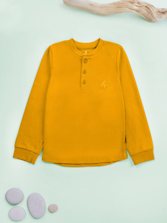 Cotton Full Sleeves Solid Henley Neck Unisex Tee