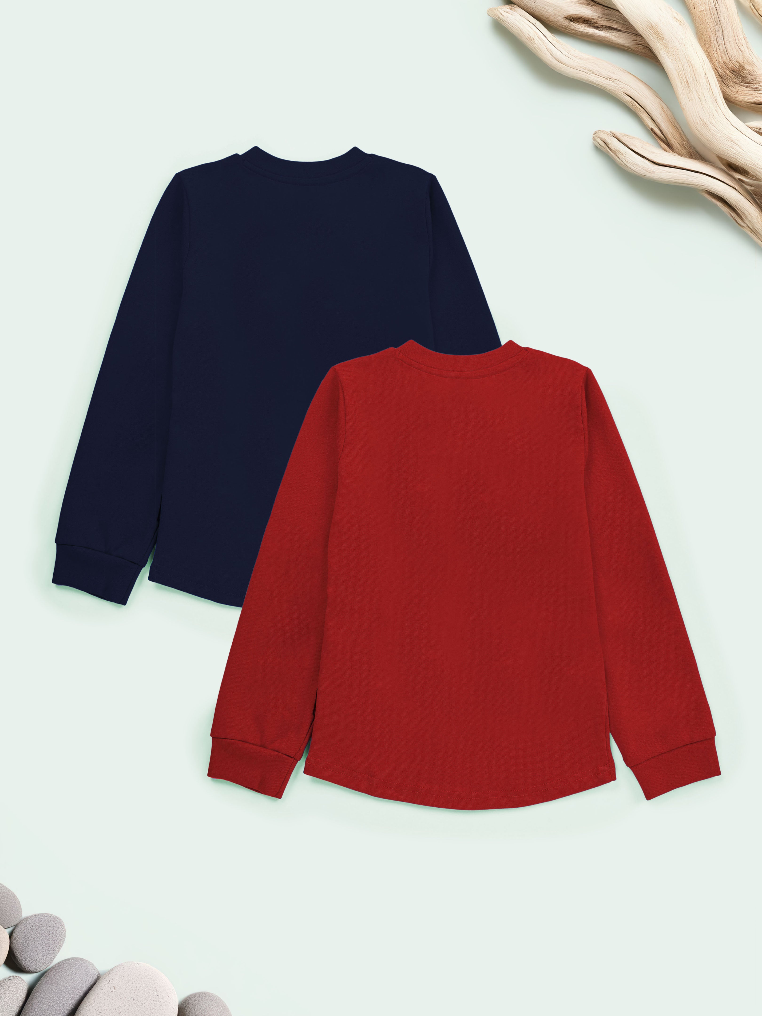 KiddoPanti Solid Full Sleeve Henley Neck Rib Tee Pack of 2