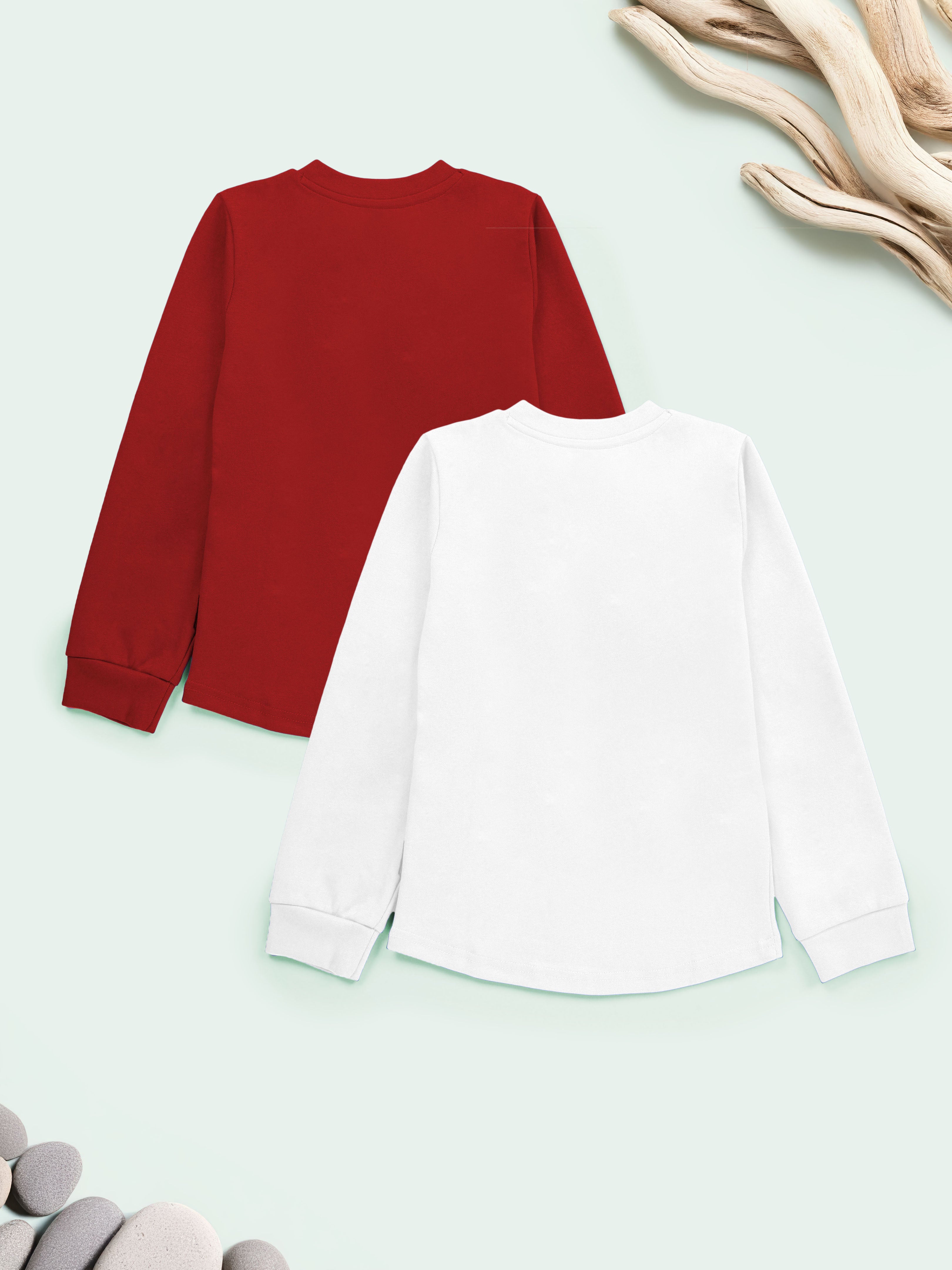 KiddoPanti Solid Full Sleeve Henley Neck Rib Tee Pack of 2