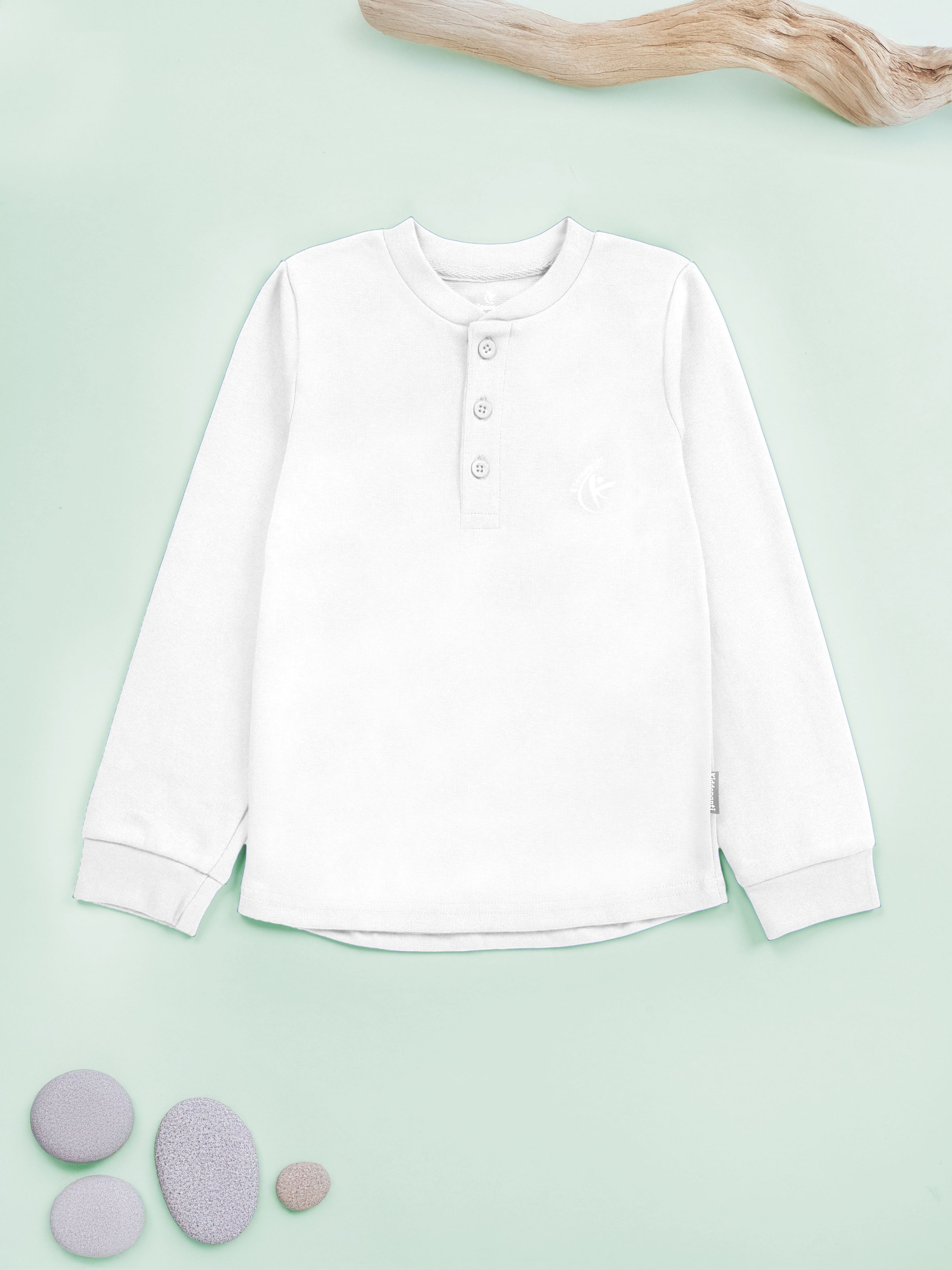 KiddoPanti Solid Full Sleeve Henley Neck Rib Tee Pack of 2