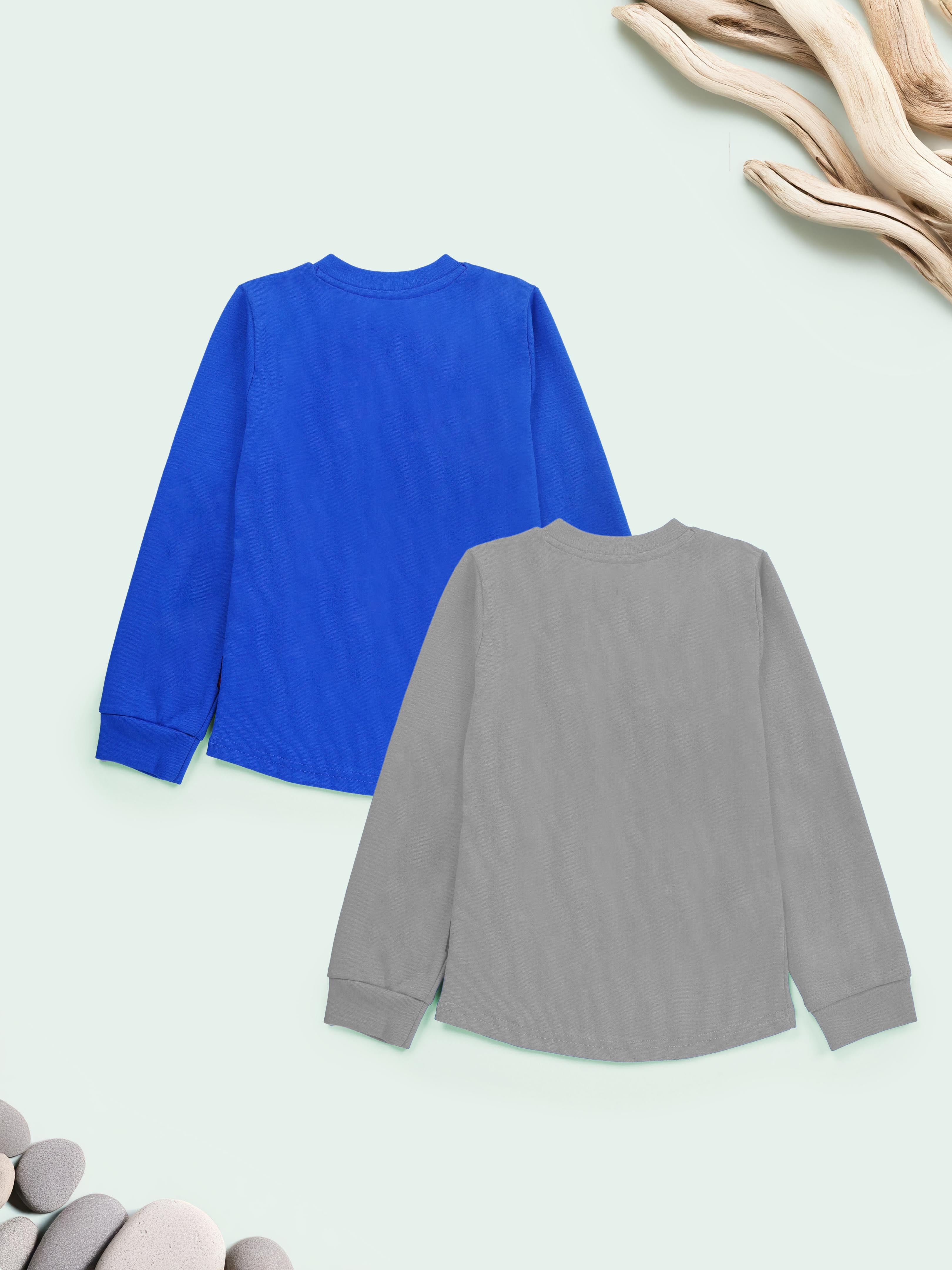 KiddoPanti Solid Full Sleeve Henley Neck Rib Tee Pack of 2