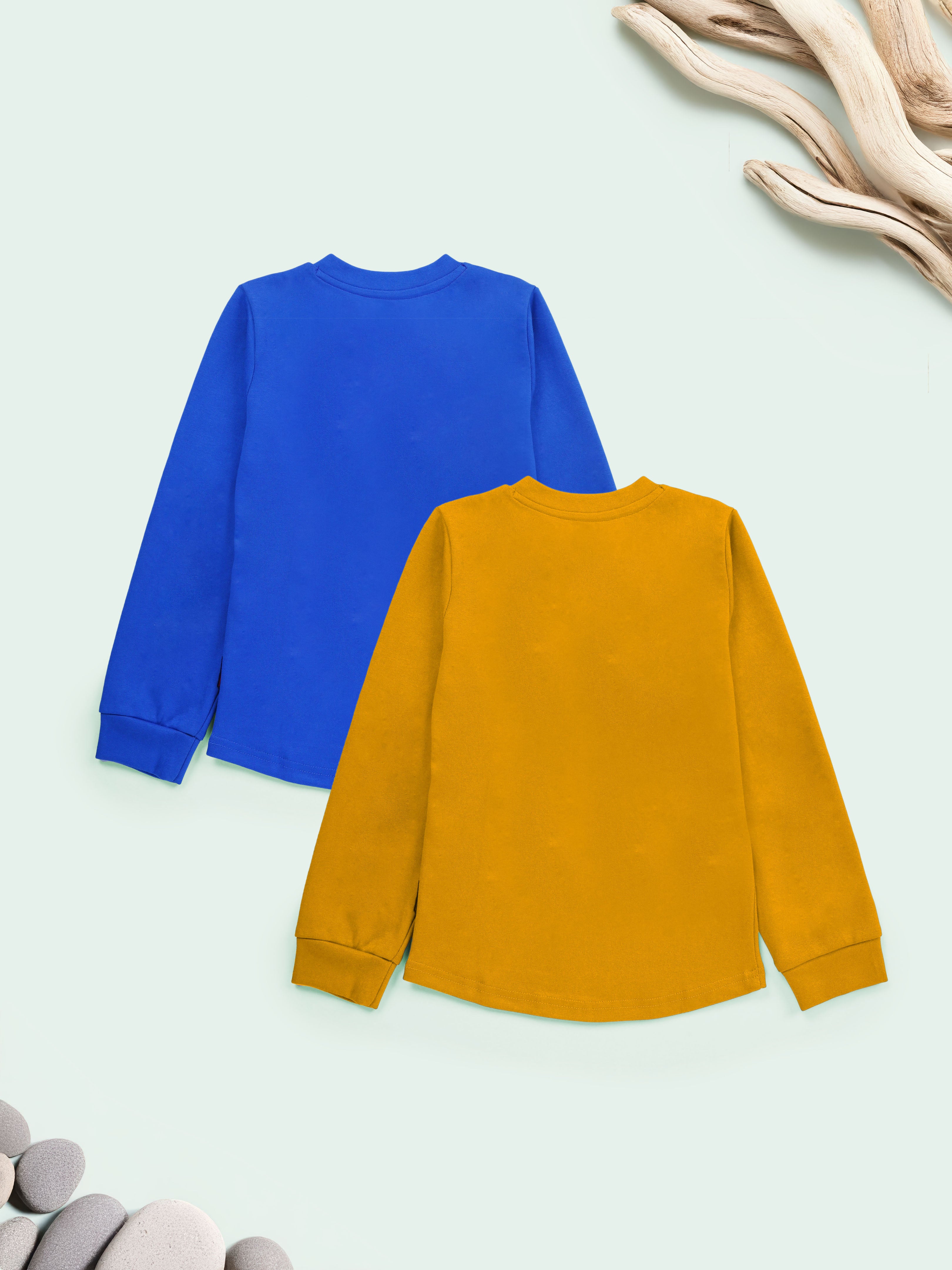 KiddoPanti Solid Full Sleeve Henley Neck Rib Tee Pack of 2