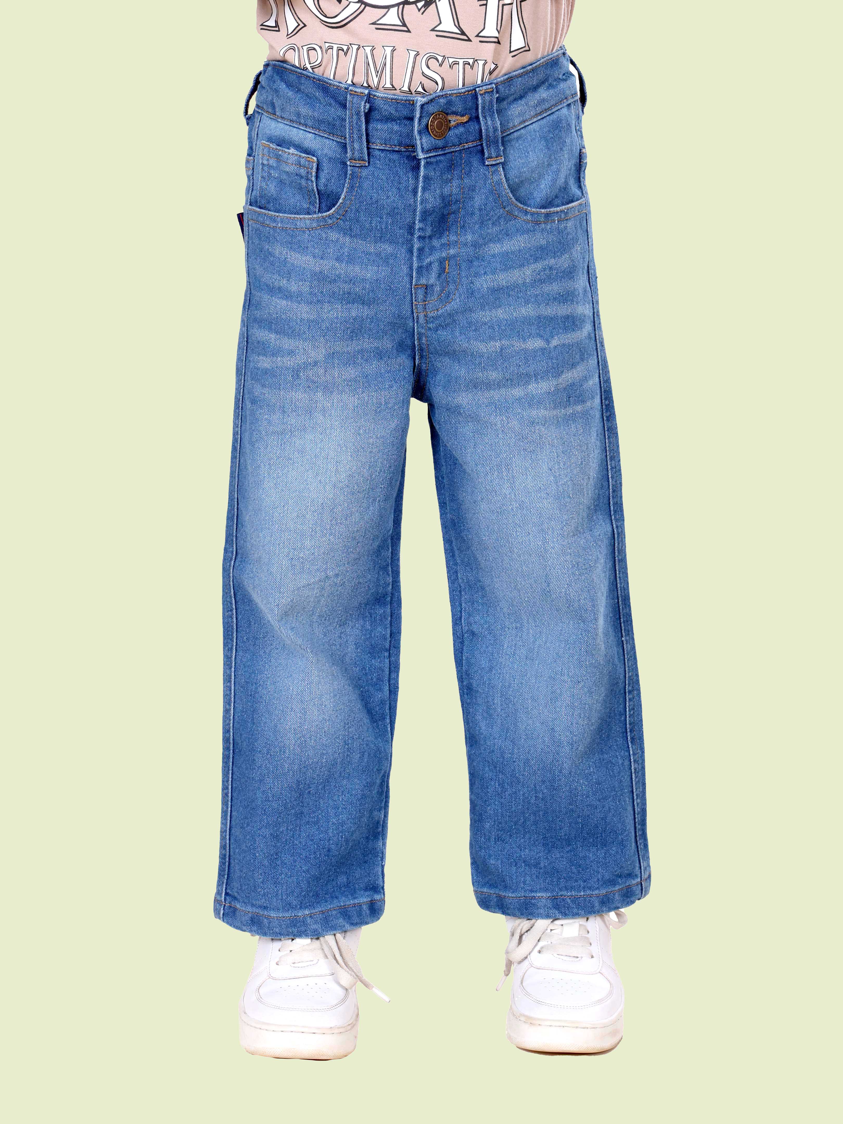 Boys Cotton Knit Full Sleeves Tiger Roar Printed Tee With Denim Woven Straight Fit Jeans Set