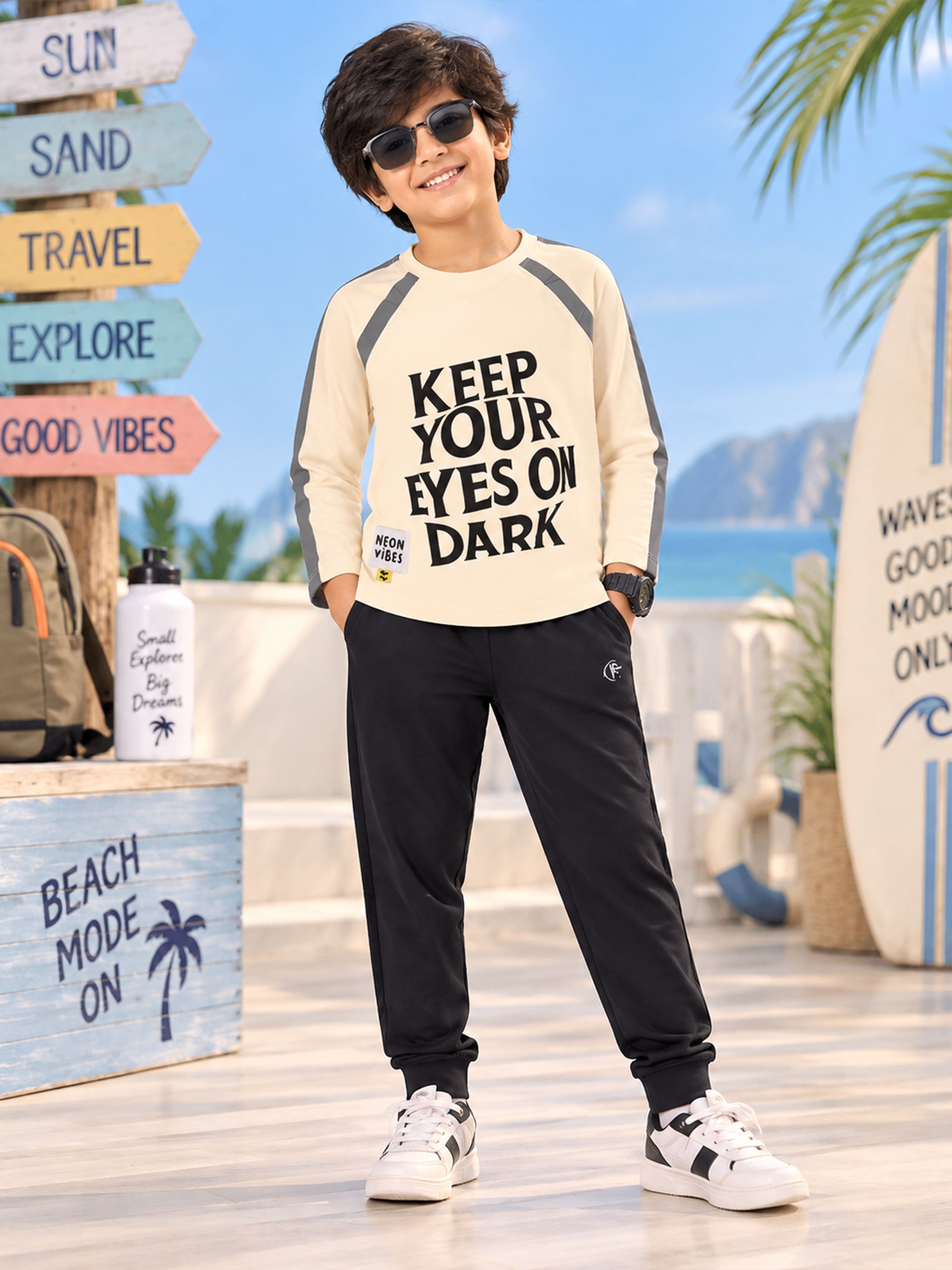 Kiddopanti Boys & Girls Cotton Printed Round Neck Full Sleeve T-Shirt With Track Pant Co-Ords Set