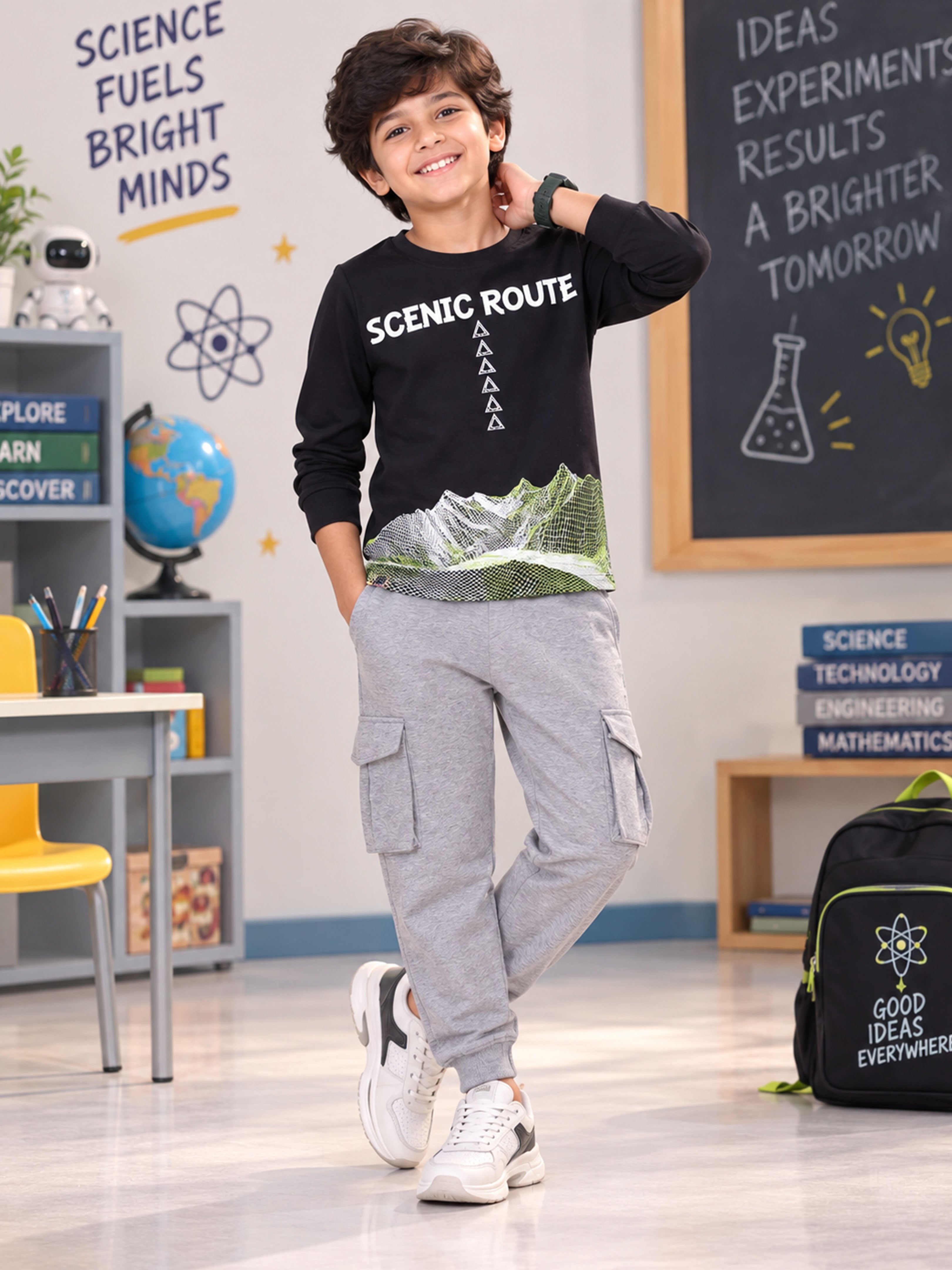 Kiddopanti Boys Cotton Printed Round Neck Full Sleeve Tee With Track Pant  Co-Ords Set