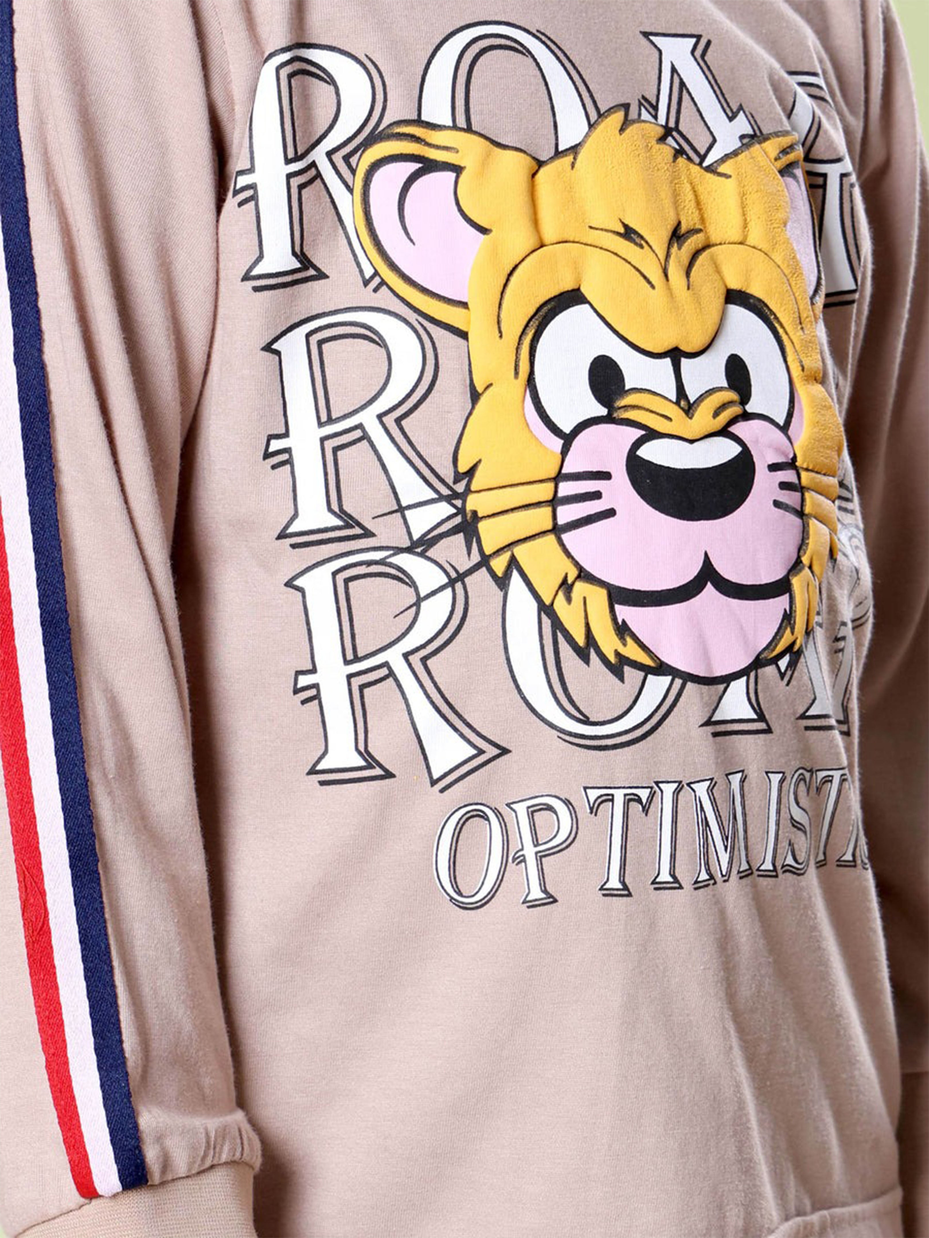 Kiddopanti Boys Tiger Roar Printed Full Sleeve Round Neck Tee & Knit Cargo Jogger Pants Coorde Set