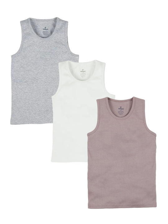 Boys Cotton Sleeveless Solid Rib Vest Pack of 3