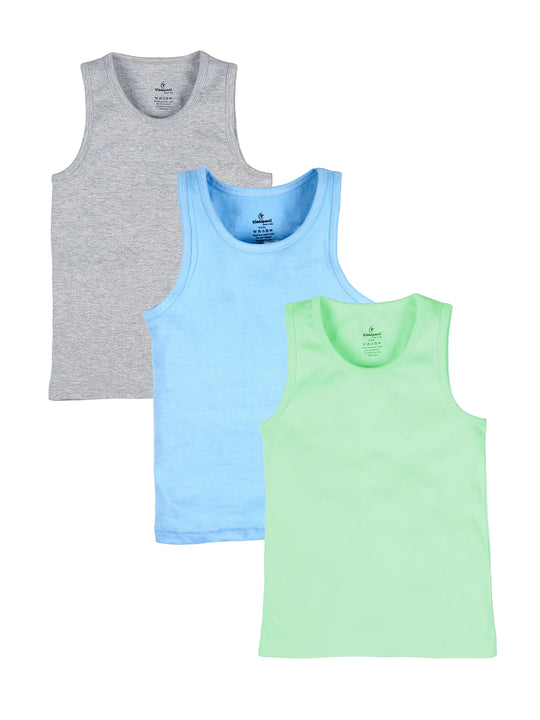 Boys Cotton Sleeveless Solid Rib Vest Pack of 3