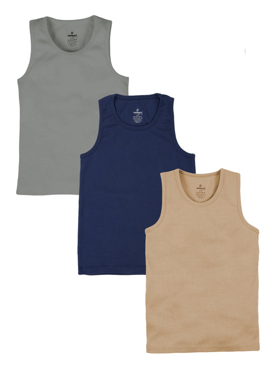 Boys Cotton Sleeveless Solid Rib Vest Pack of 3