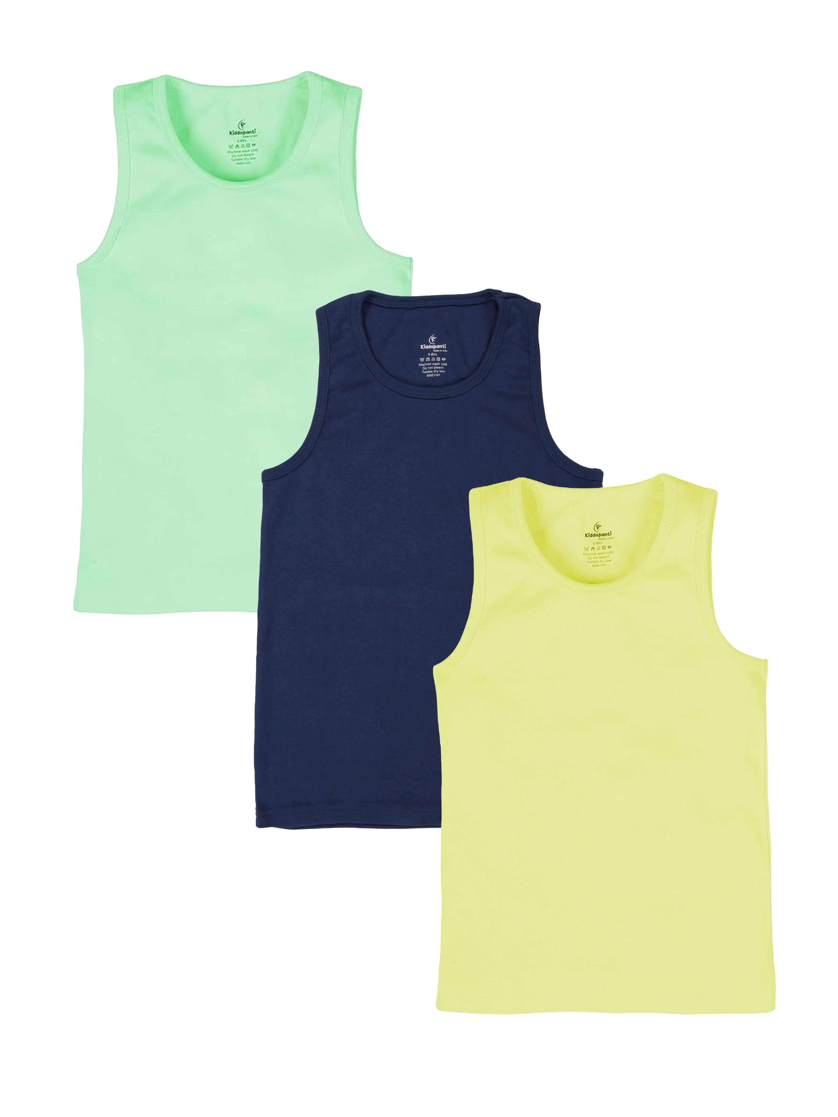 Boys Cotton Sleeveless Solid Rib Vest Pack of 3