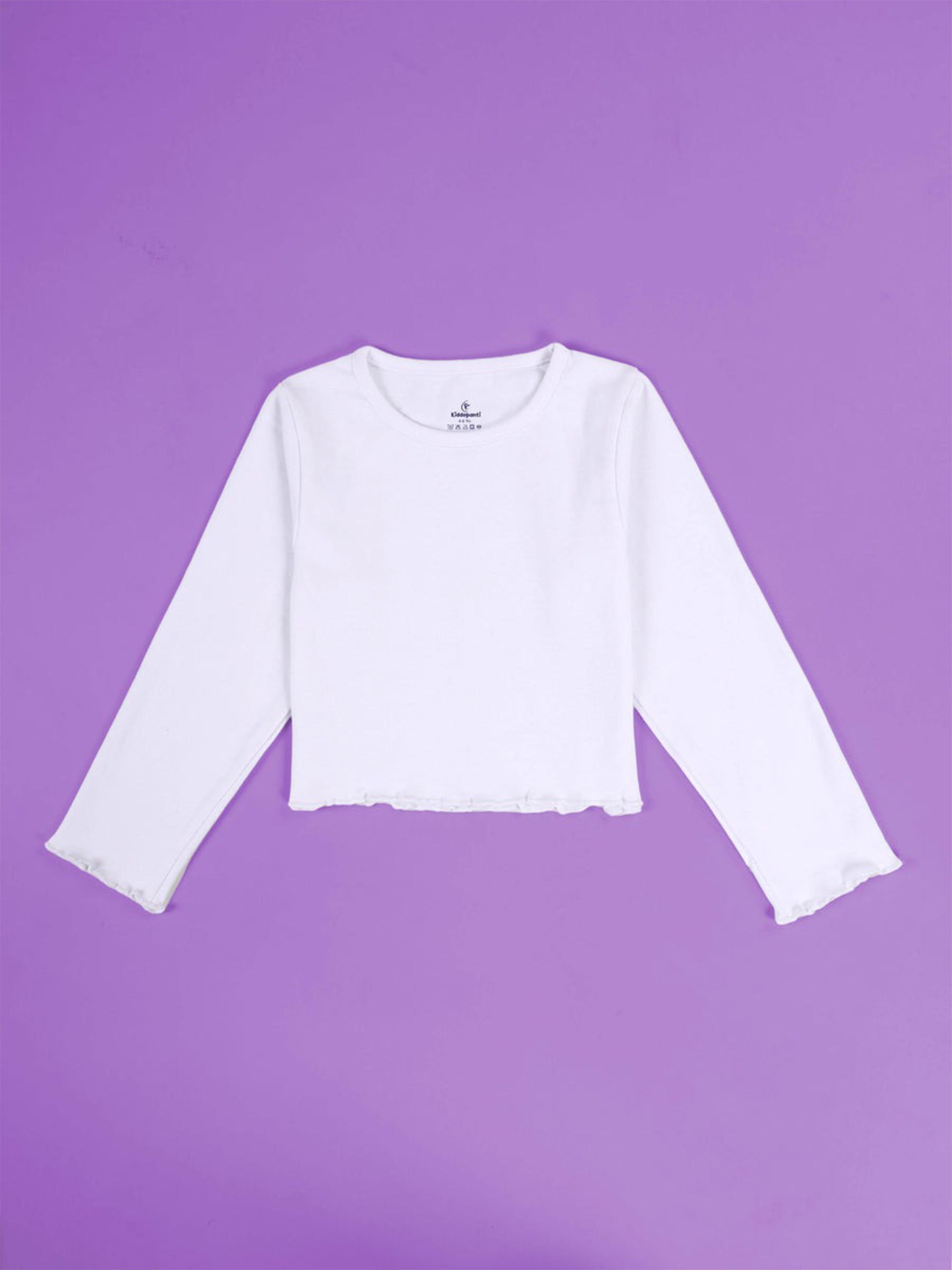 Kiddopanti Girls Crop Denim Jacket And Solid Crop Tee With Rhinestones Solid Straight Fit Elasticated Waistband Jeans Sets