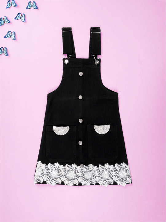Kiddopanti Girls Denim Dungaree Skirt with Appliques