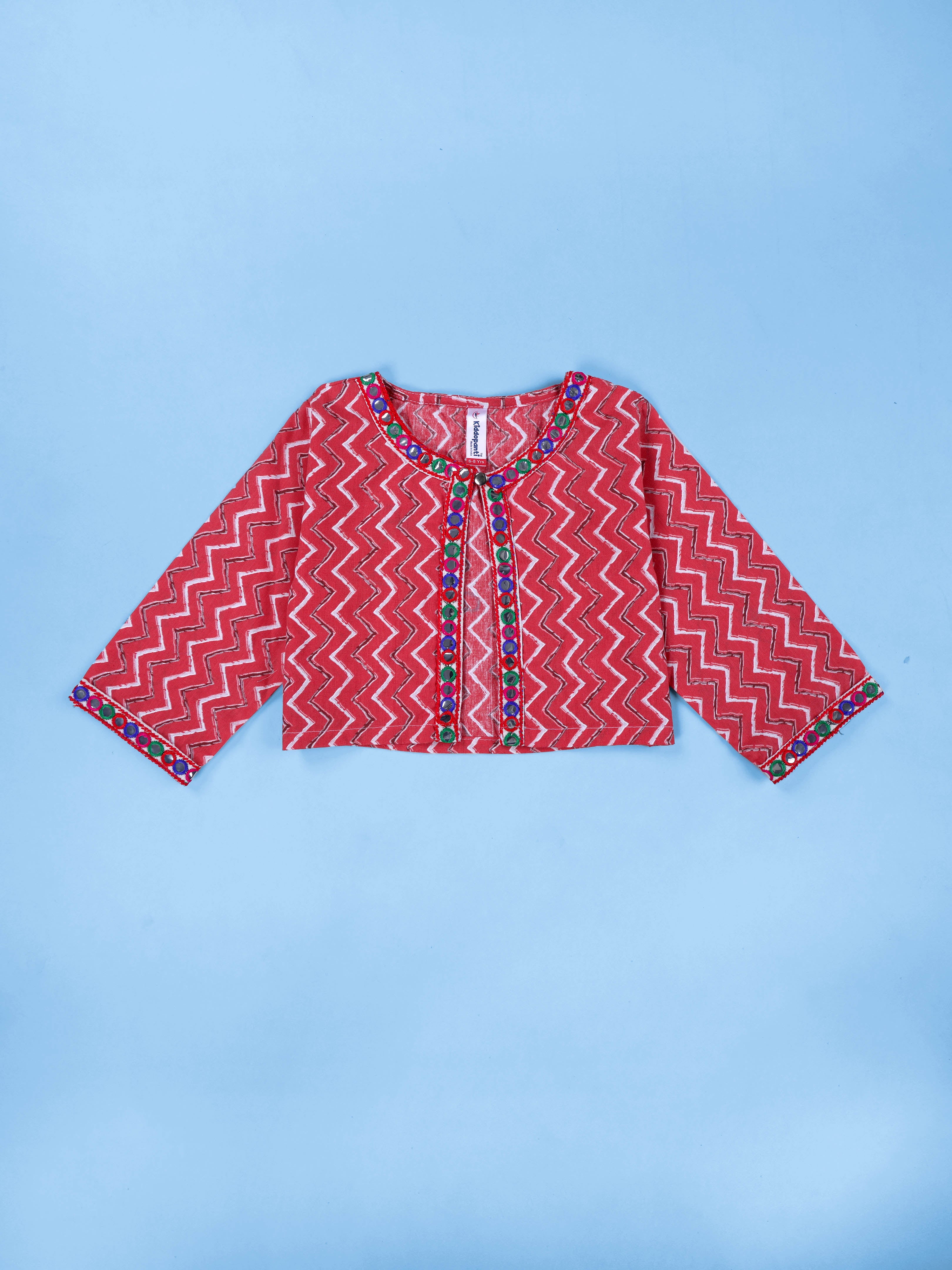 KiddoPanti Girls Cotton Woven Sleeveless Floral Printed Kurta with Matching Koti & Cotton Knit Solid Legging Set