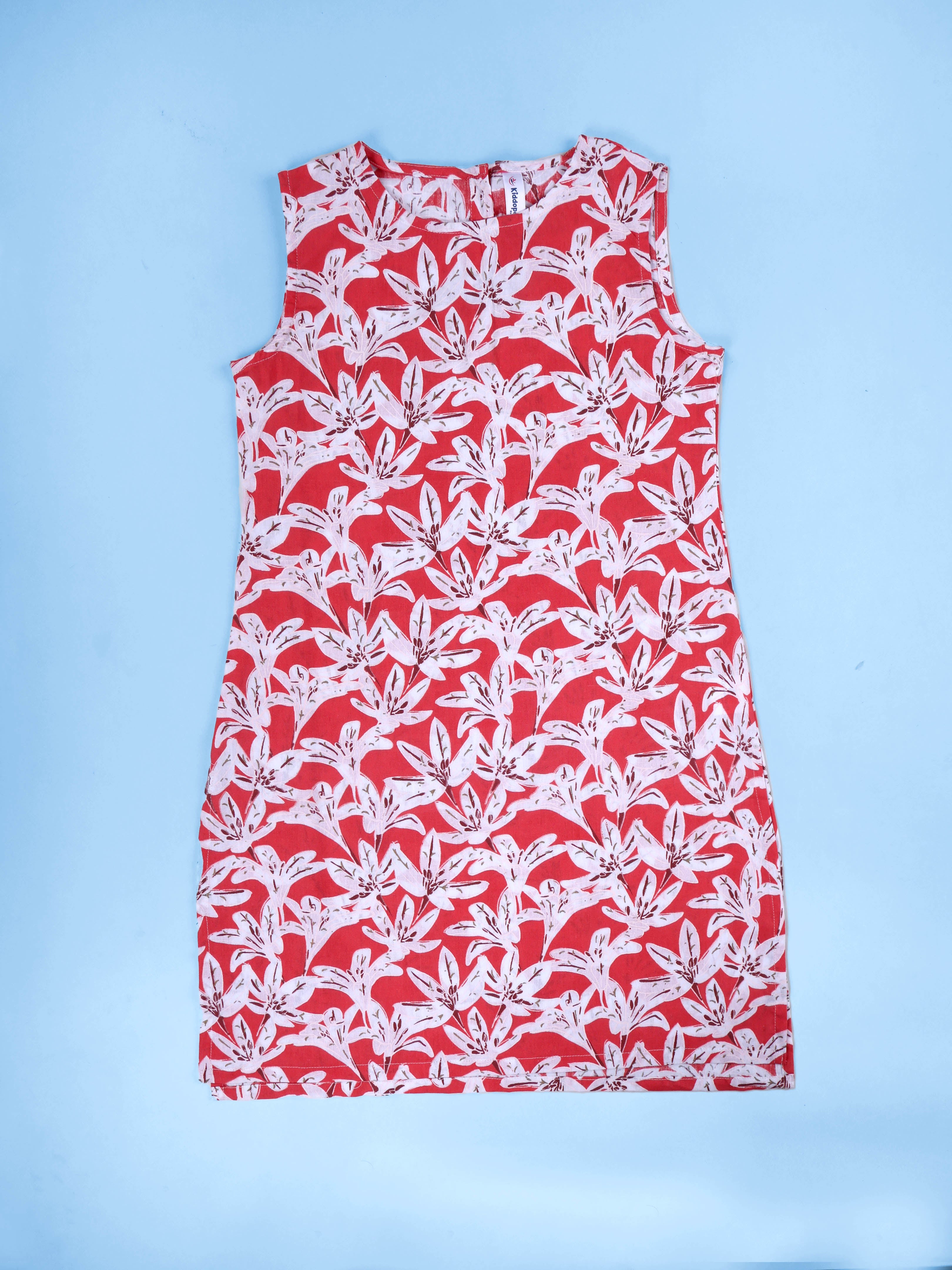 KiddoPanti Girls Cotton Woven Sleeveless Floral Printed Kurta with Matching Koti & Cotton Knit Solid Legging Set