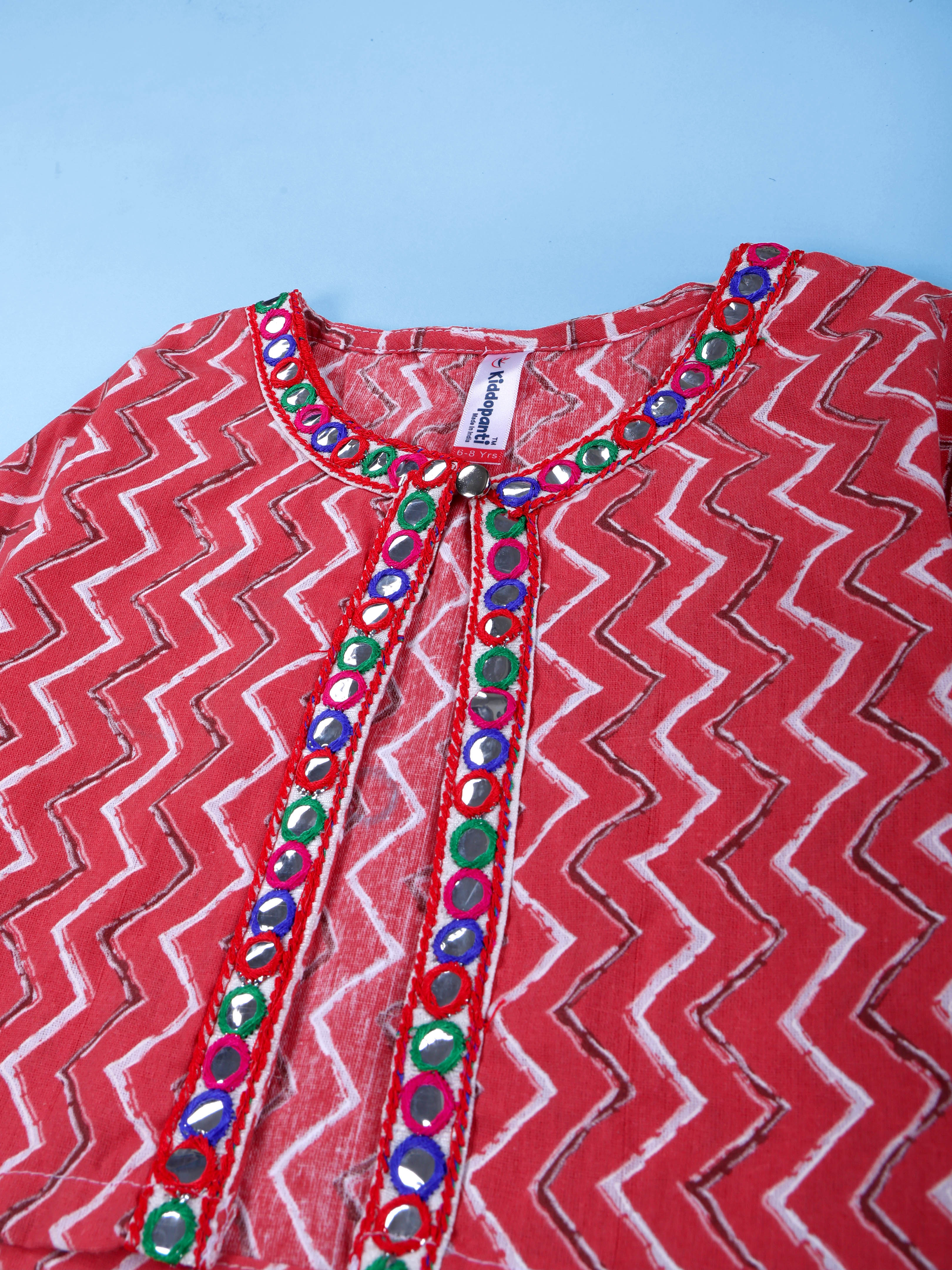 KiddoPanti Girls Cotton Woven Sleeveless Floral Printed Kurta with Matching Koti & Cotton Knit Solid Legging Set