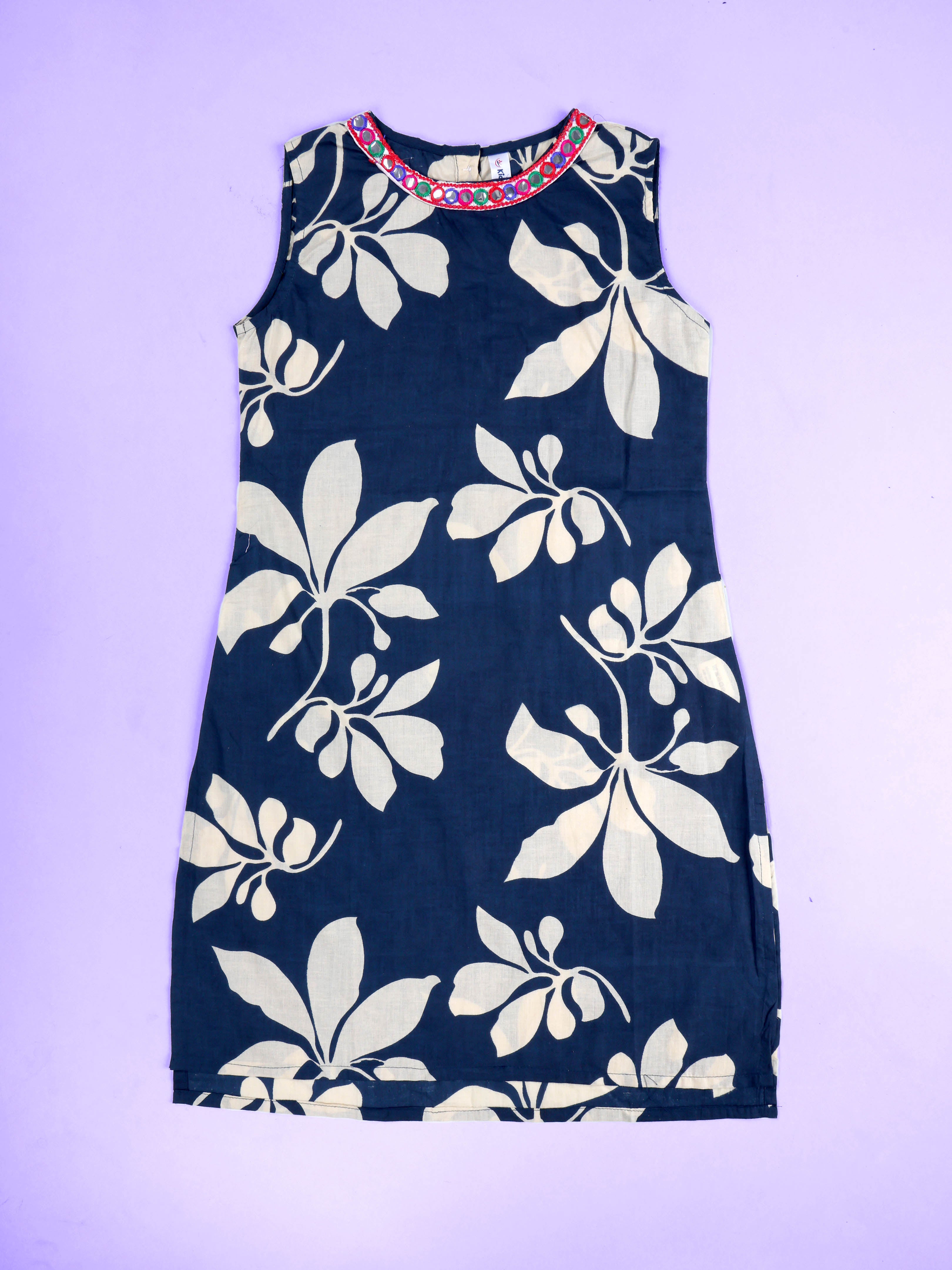 KiddoPanti Girls Cotton Woven Sleeveless Floral Printed Kurta with Matching Koti & Cotton Knit Solid Legging Set