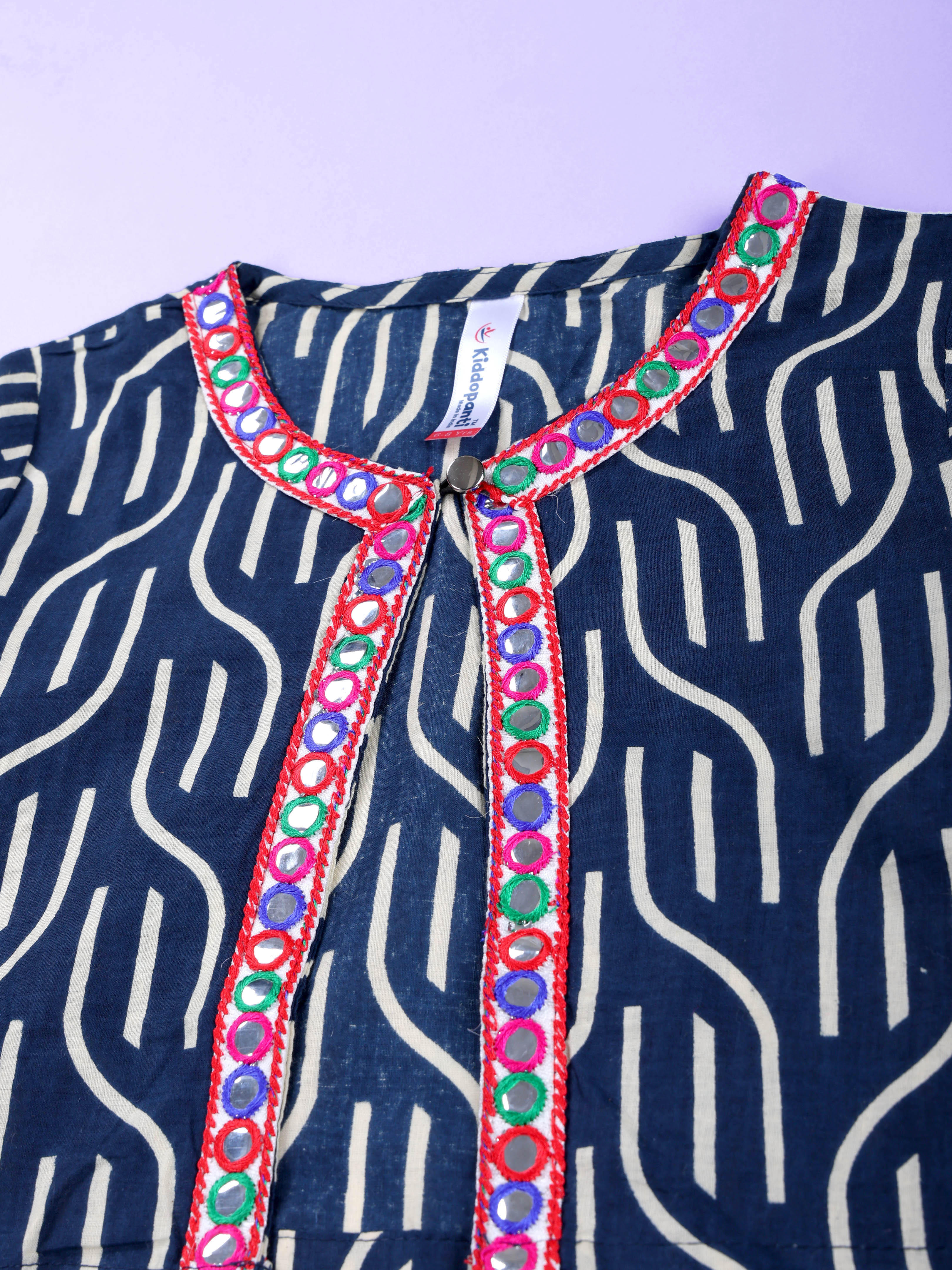 KiddoPanti Girls Cotton Woven Sleeveless Floral Printed Kurta with Matching Koti & Cotton Knit Solid Legging Set