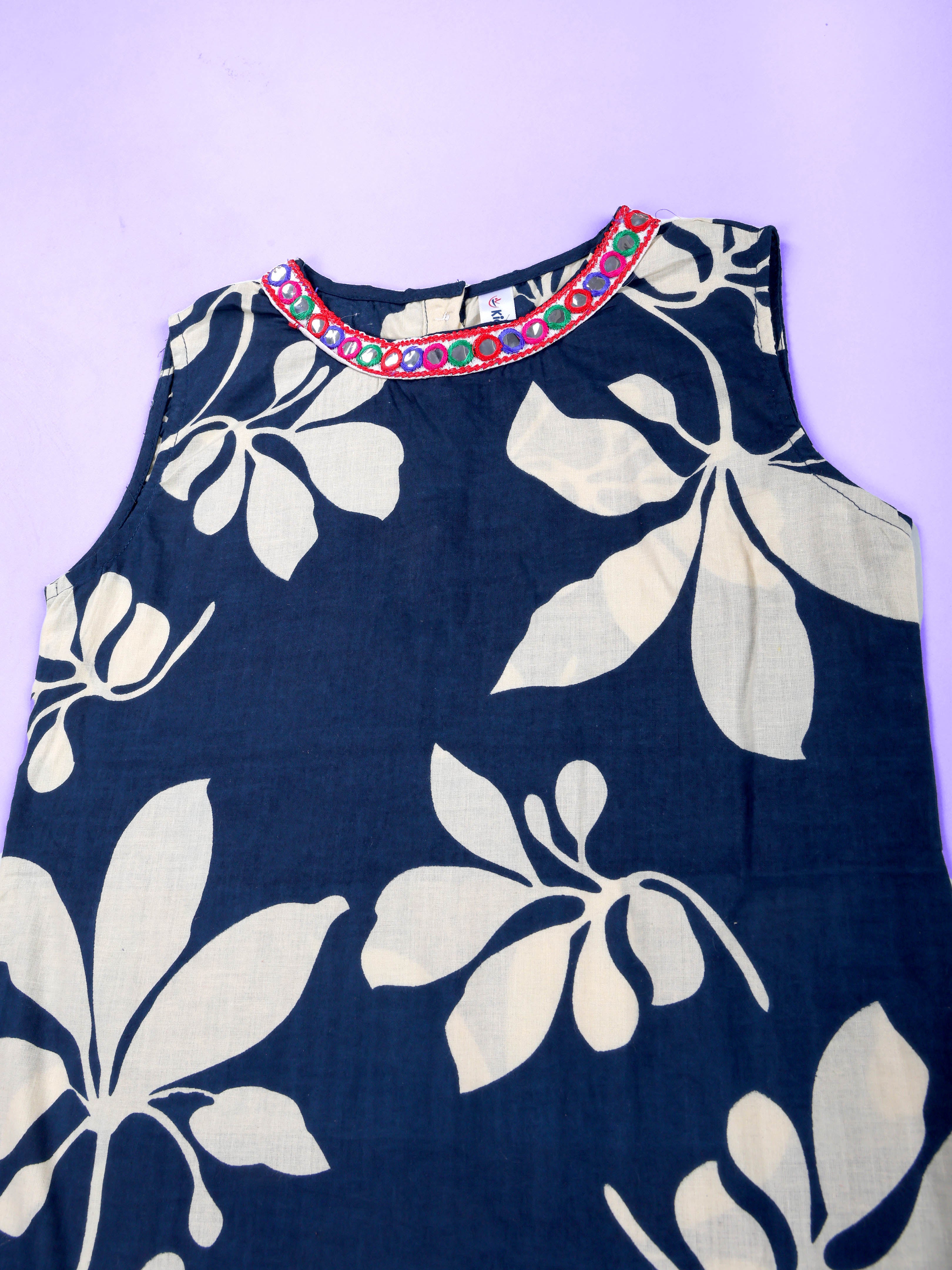 KiddoPanti Girls Cotton Woven Sleeveless Floral Printed Kurta with Matching Koti & Cotton Knit Solid Legging Set