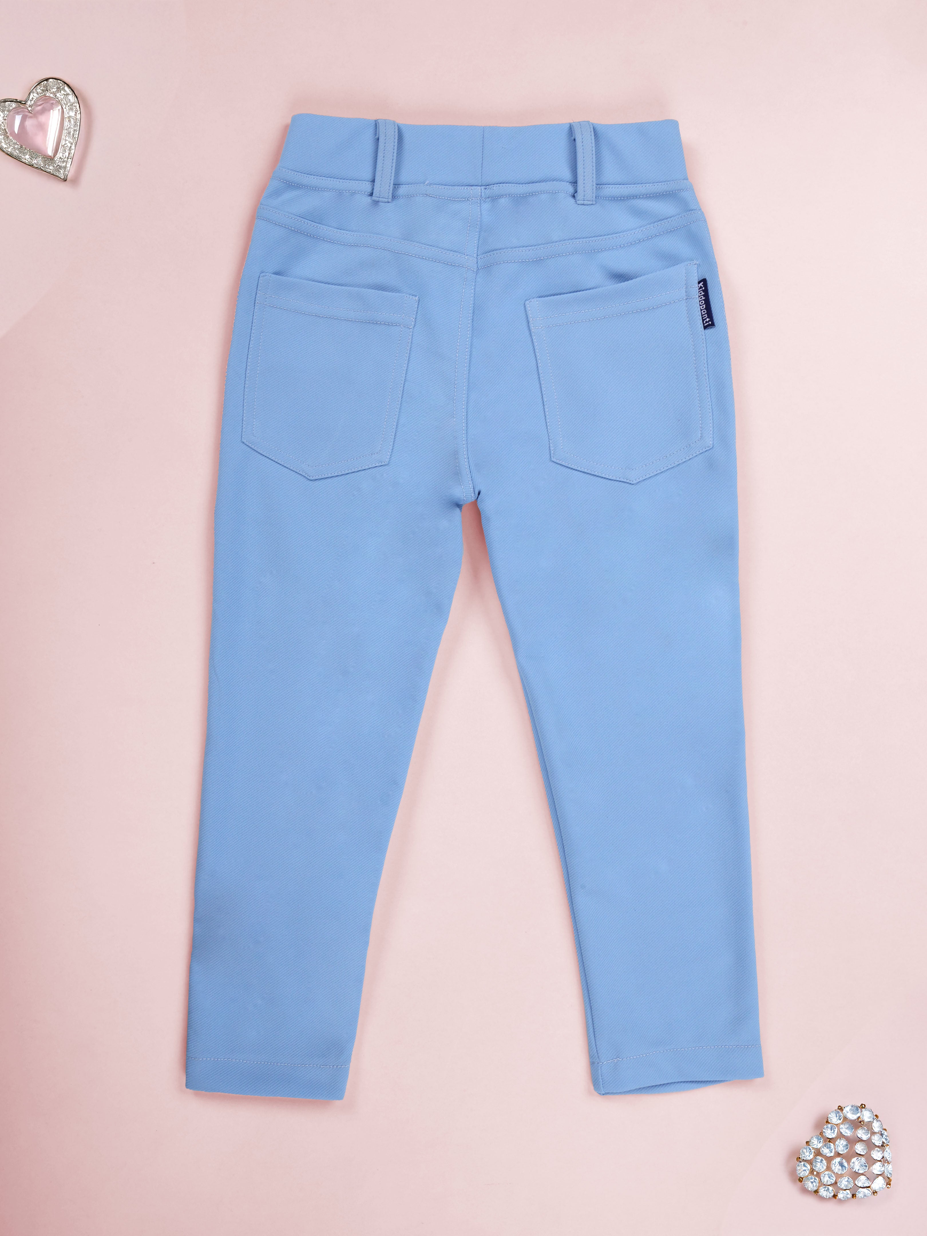 Kiddopanti Girls Cotton Rhinestone And Sequin Heart Solid Jegging Pant