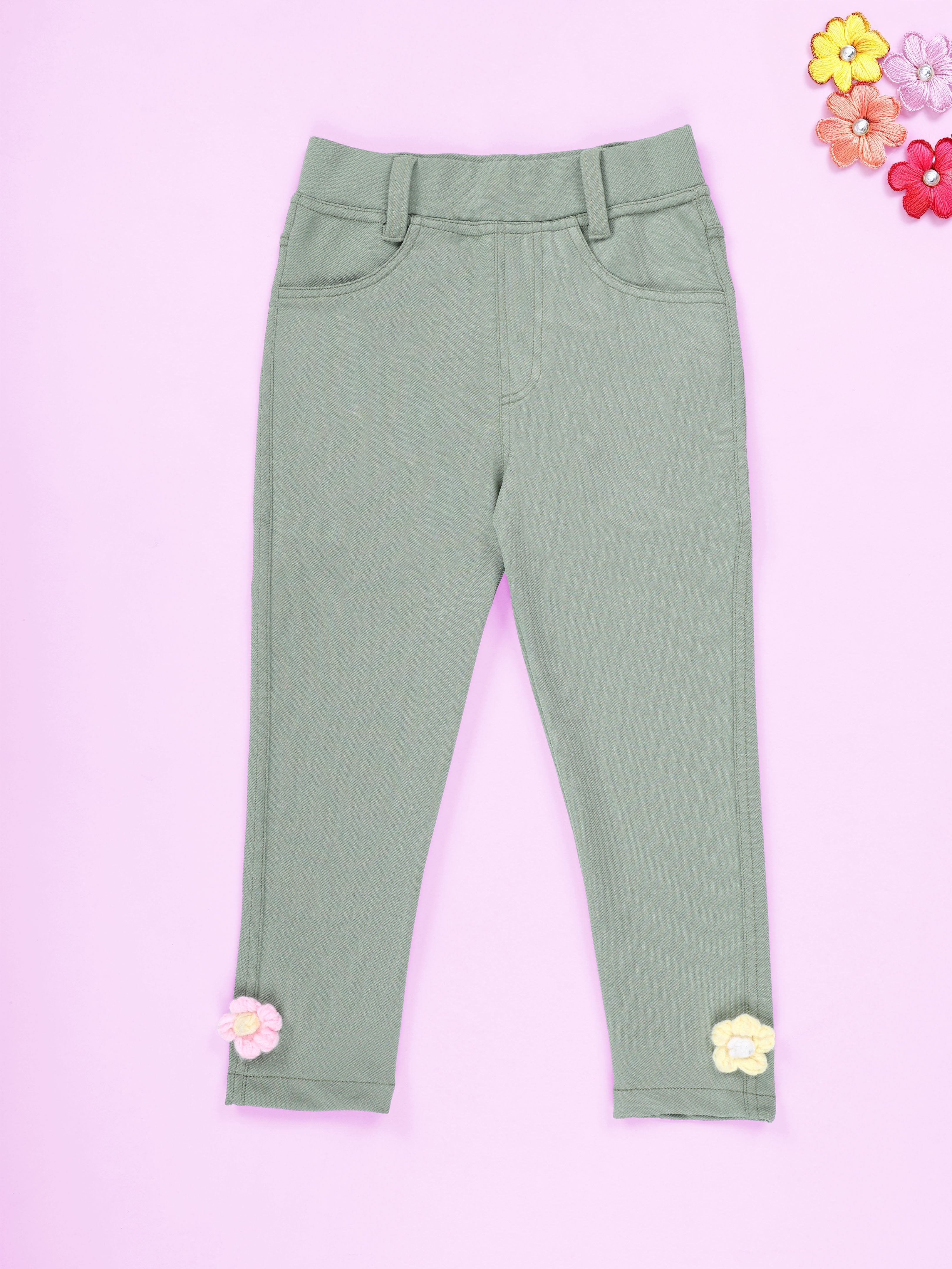 Kiddopanti Girls Polyester Woven Solid Jegging Pant