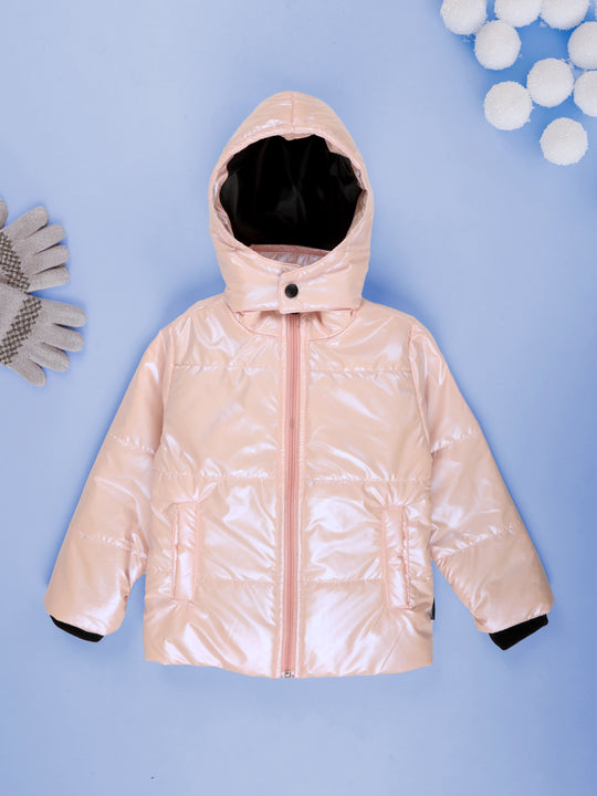 Kiddopanti Girls Hooded Puffer Jacket with Front Zip & Pockets