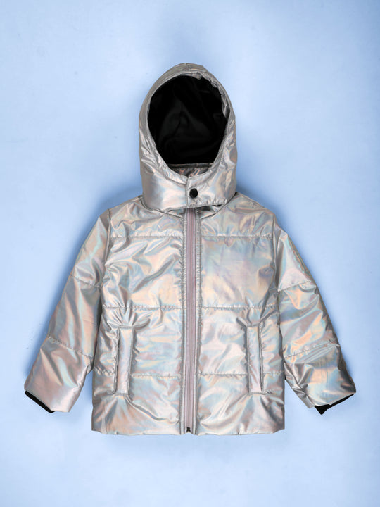 Kiddopanti Girls Hooded Puffer Jacket with Front Zip & Pockets