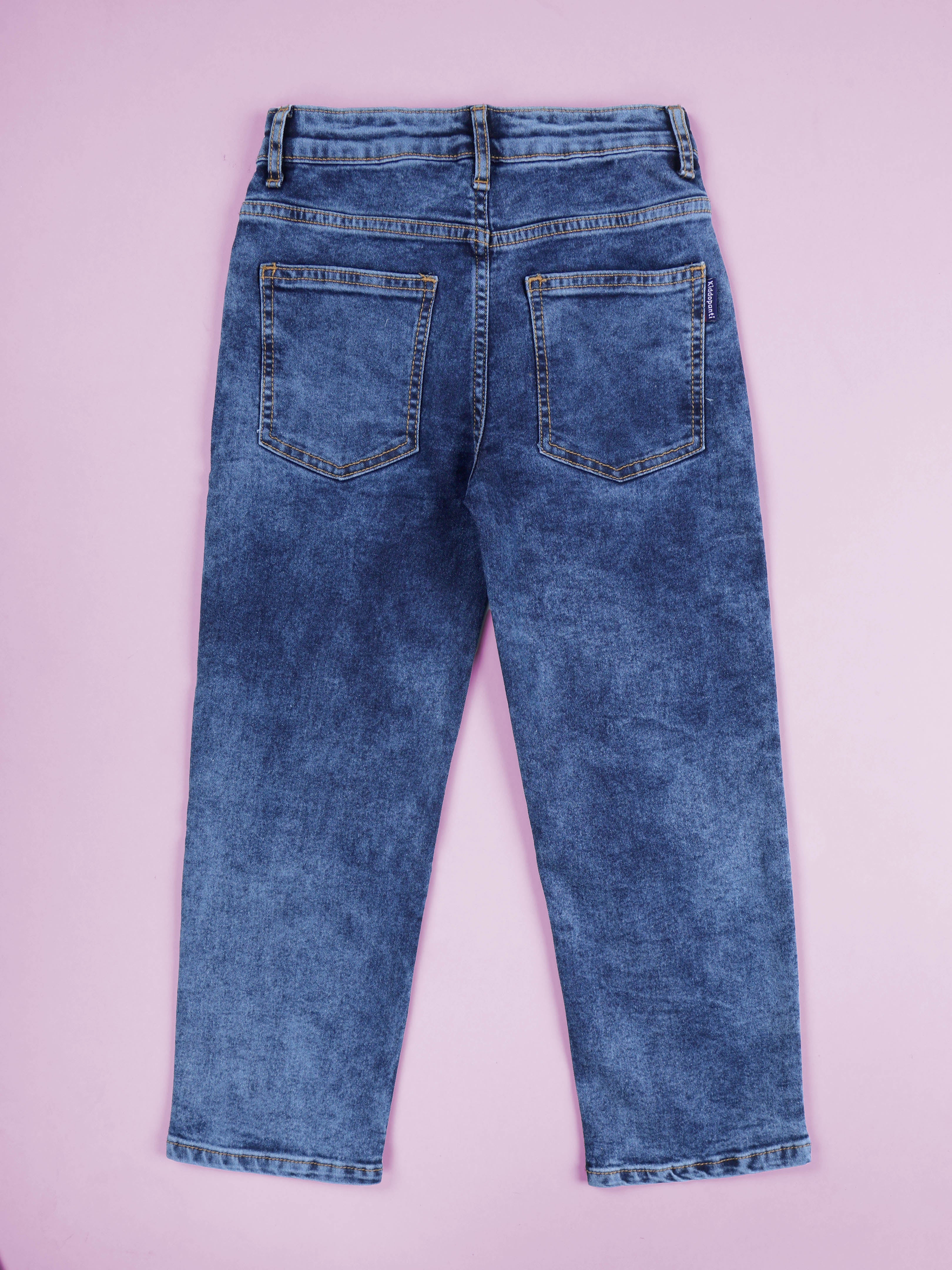 Girls Denim Solid Straight Fit Jeans
