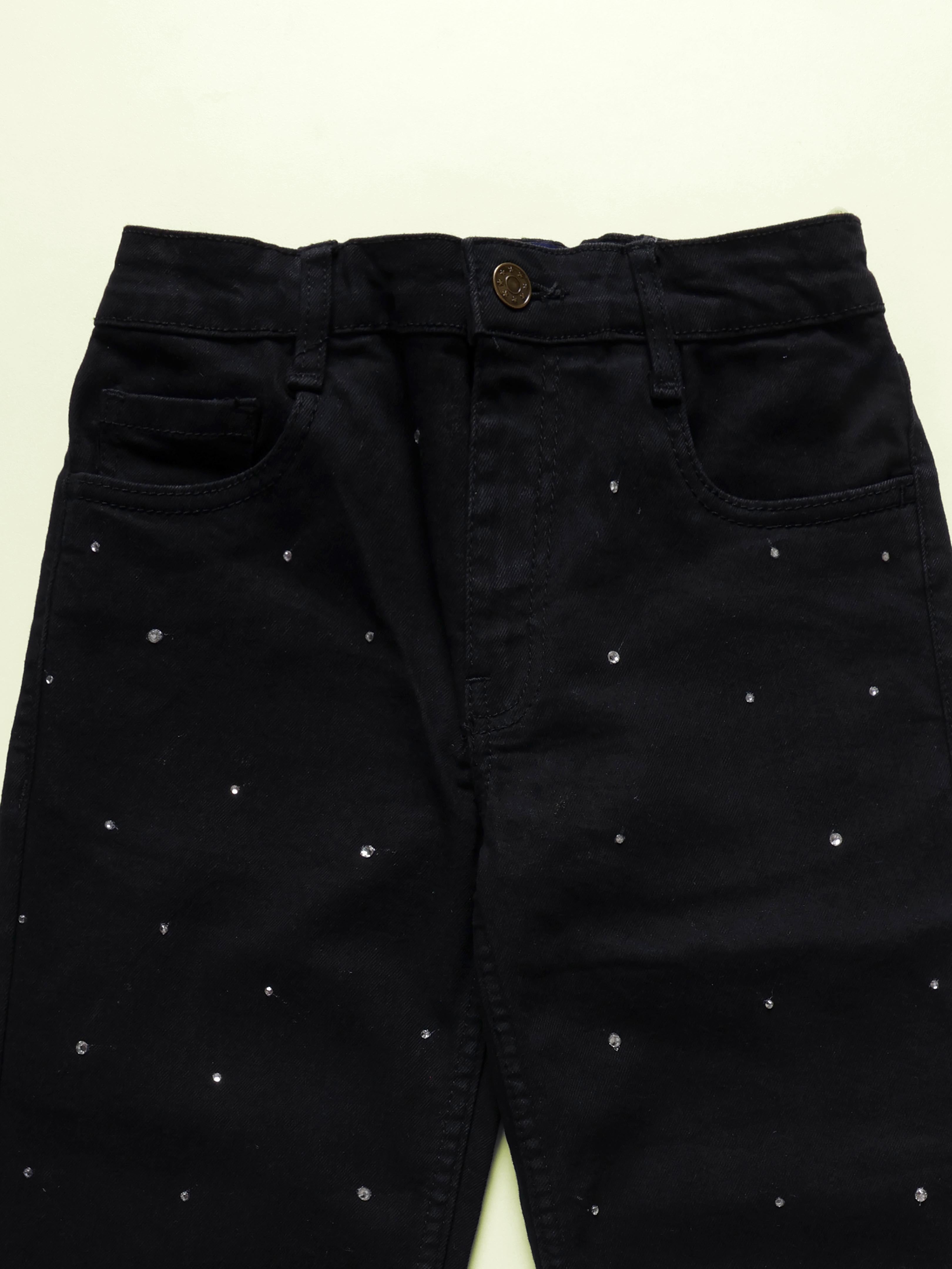 Kiddopanti Girls Straight Fit Denim Jeans With Rhinestones