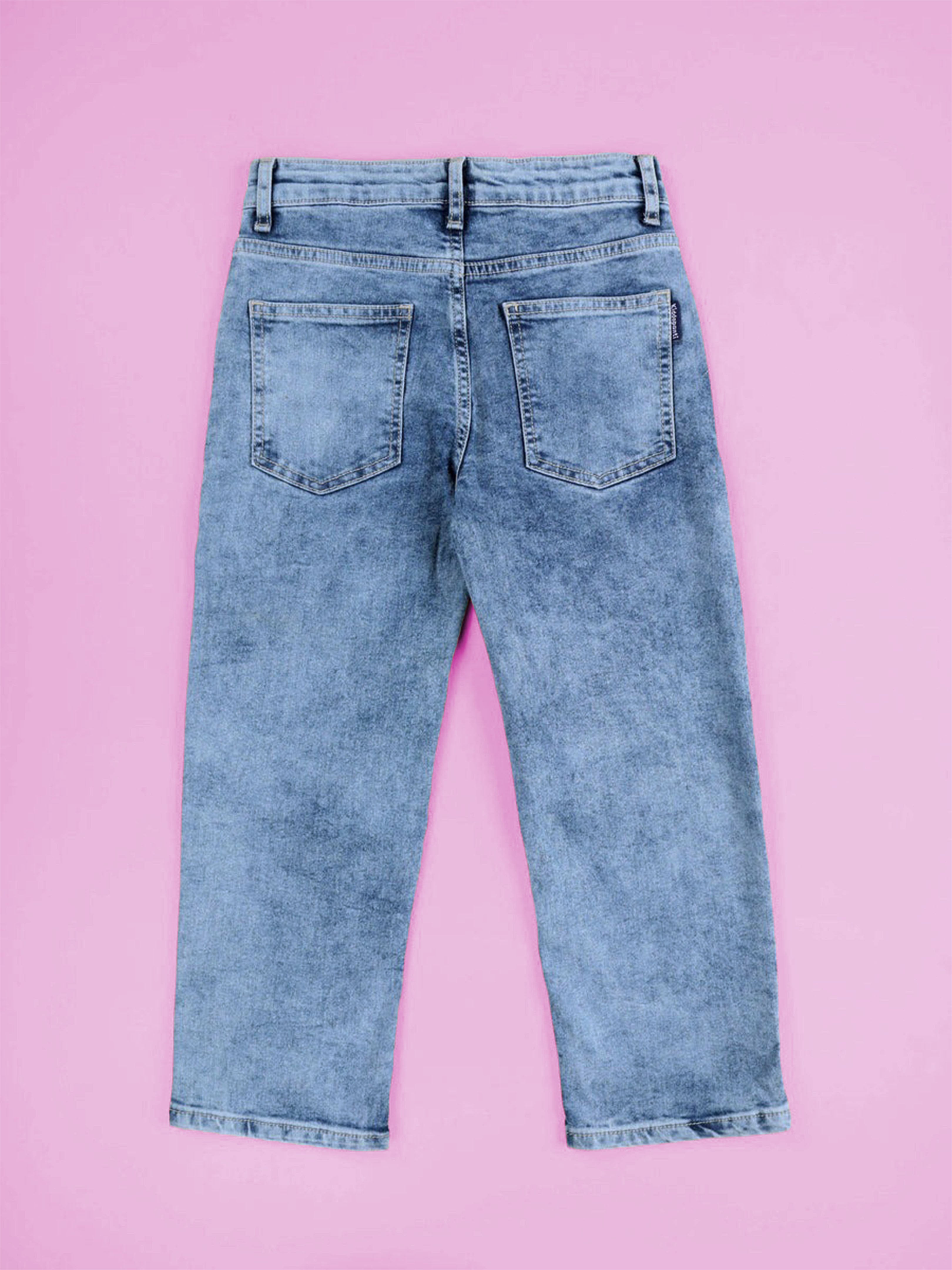 Kiddopanti Girls Straight Fit Denim Jeans With Rhinestones