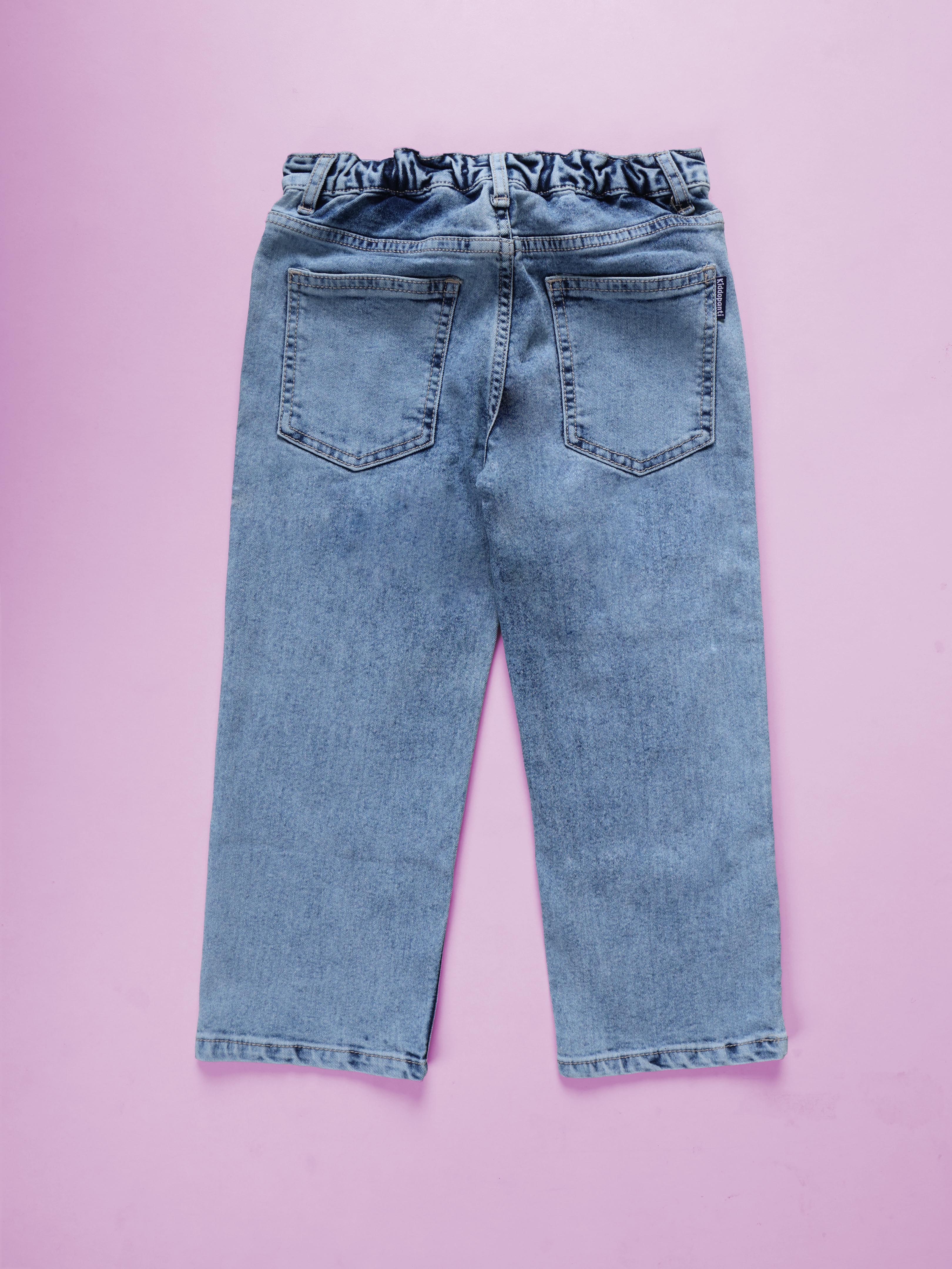 Kiddopanti Girls Straight Fit Denim Jeans With Rhinestones