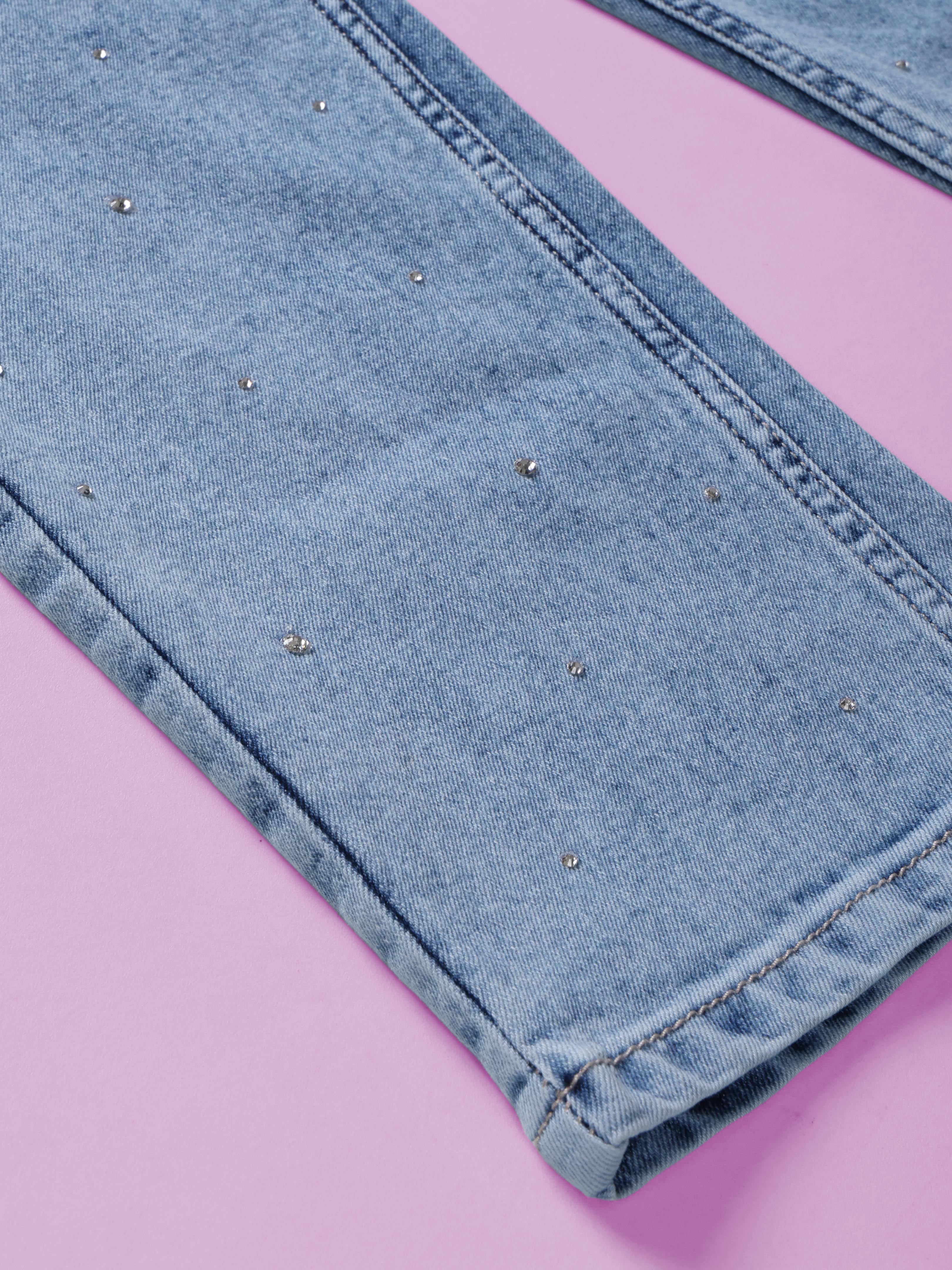 Kiddopanti Girls Straight Fit Denim Jeans With Rhinestones