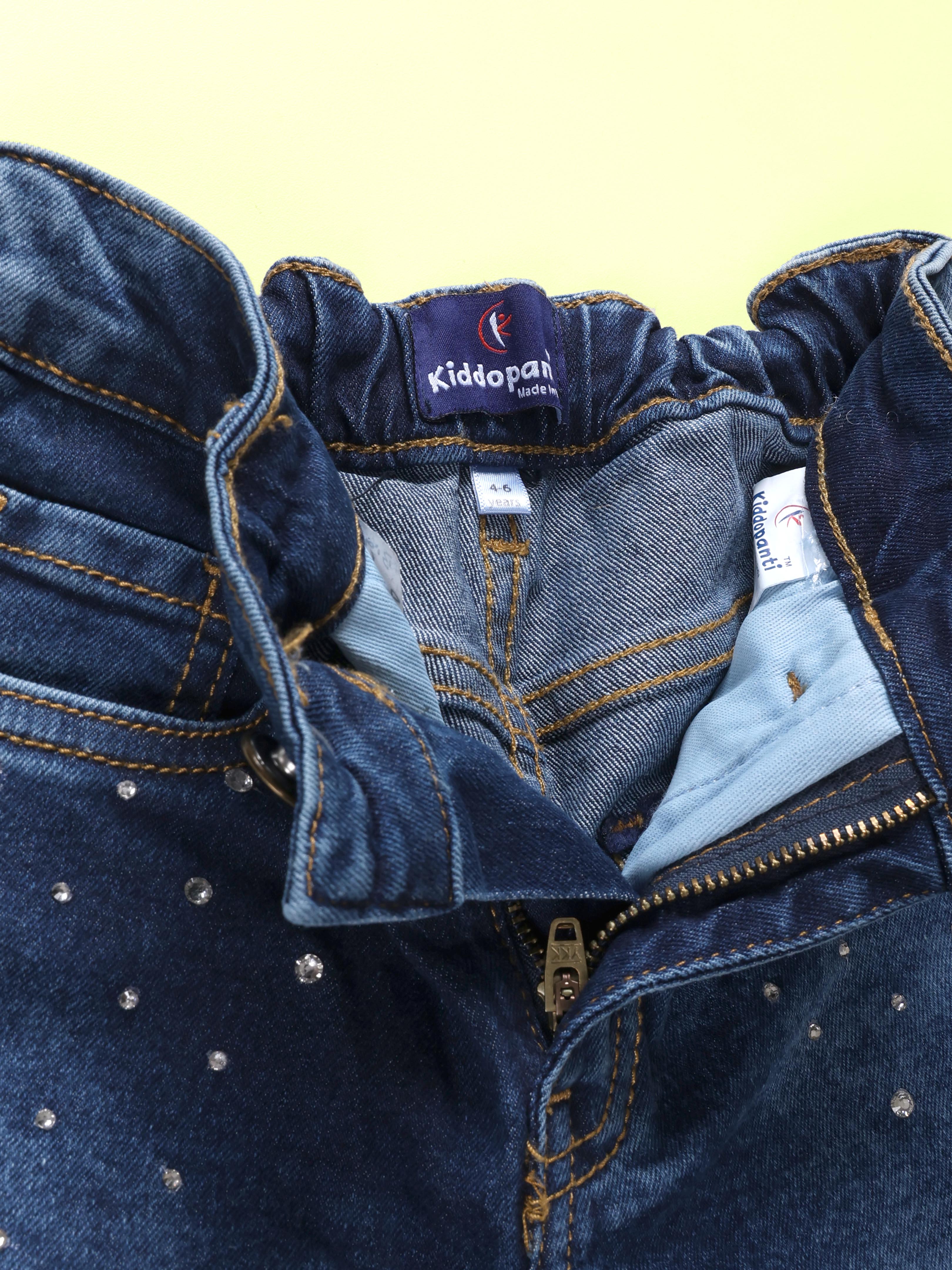 Kiddopanti Girls Straight Fit Denim Jeans With Rhinestones