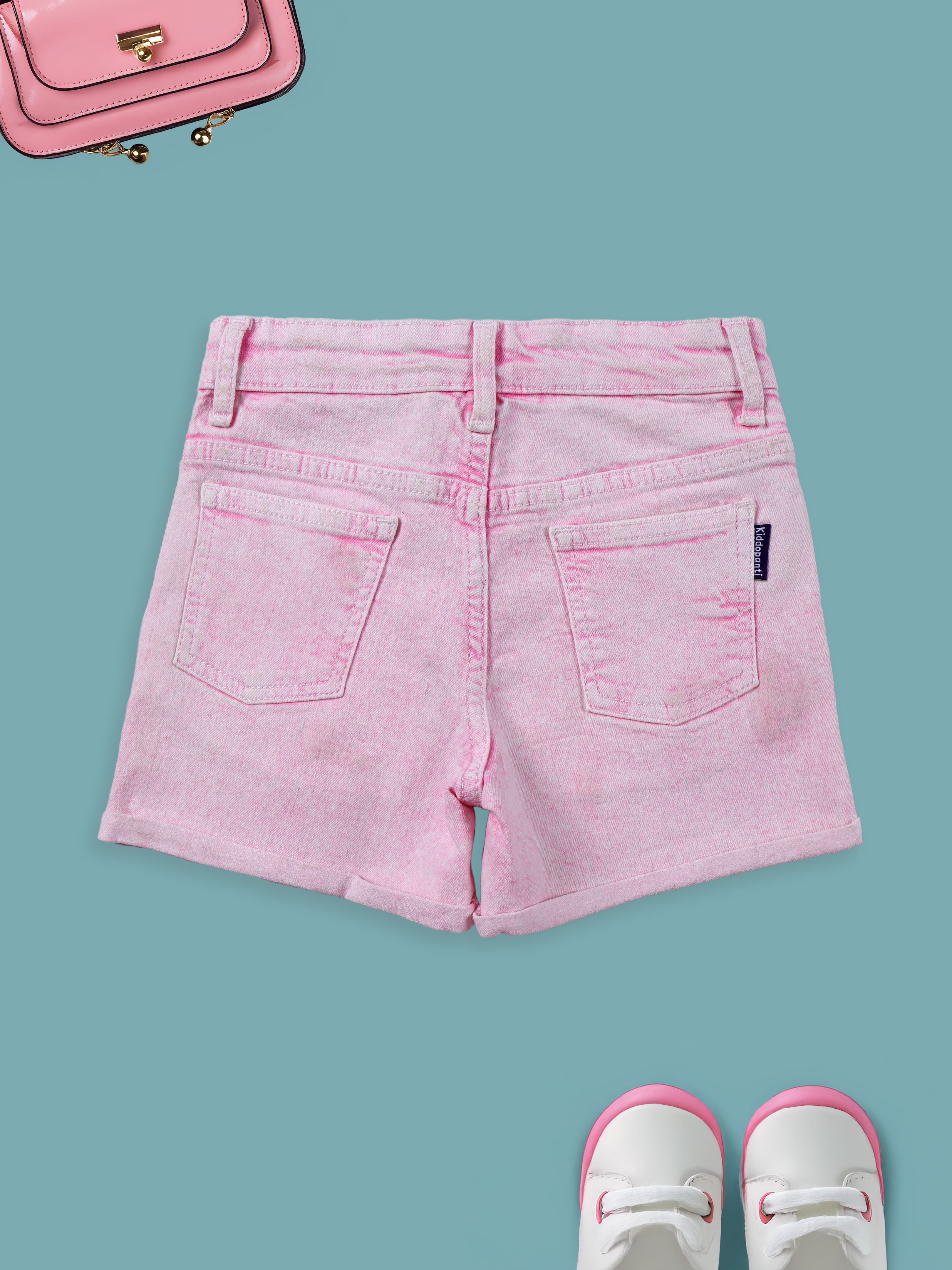 Girls Denim Woven Solid Roll Up Shorts