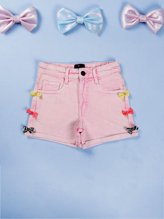 Girls Rollup Denim Shorts With Flowers and Appliques