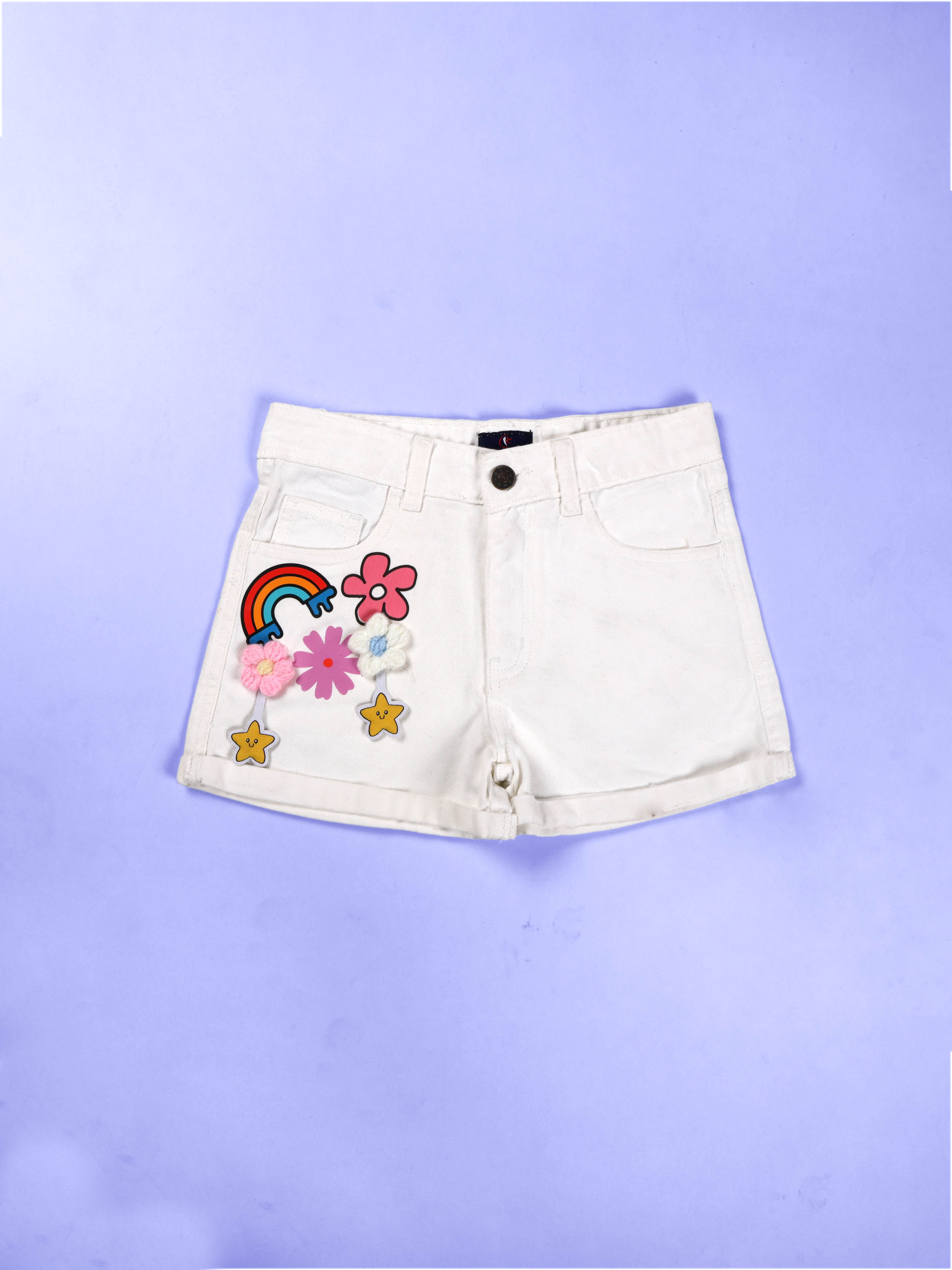 Girls Rollup Denim Shorts With Flowers and Appliques