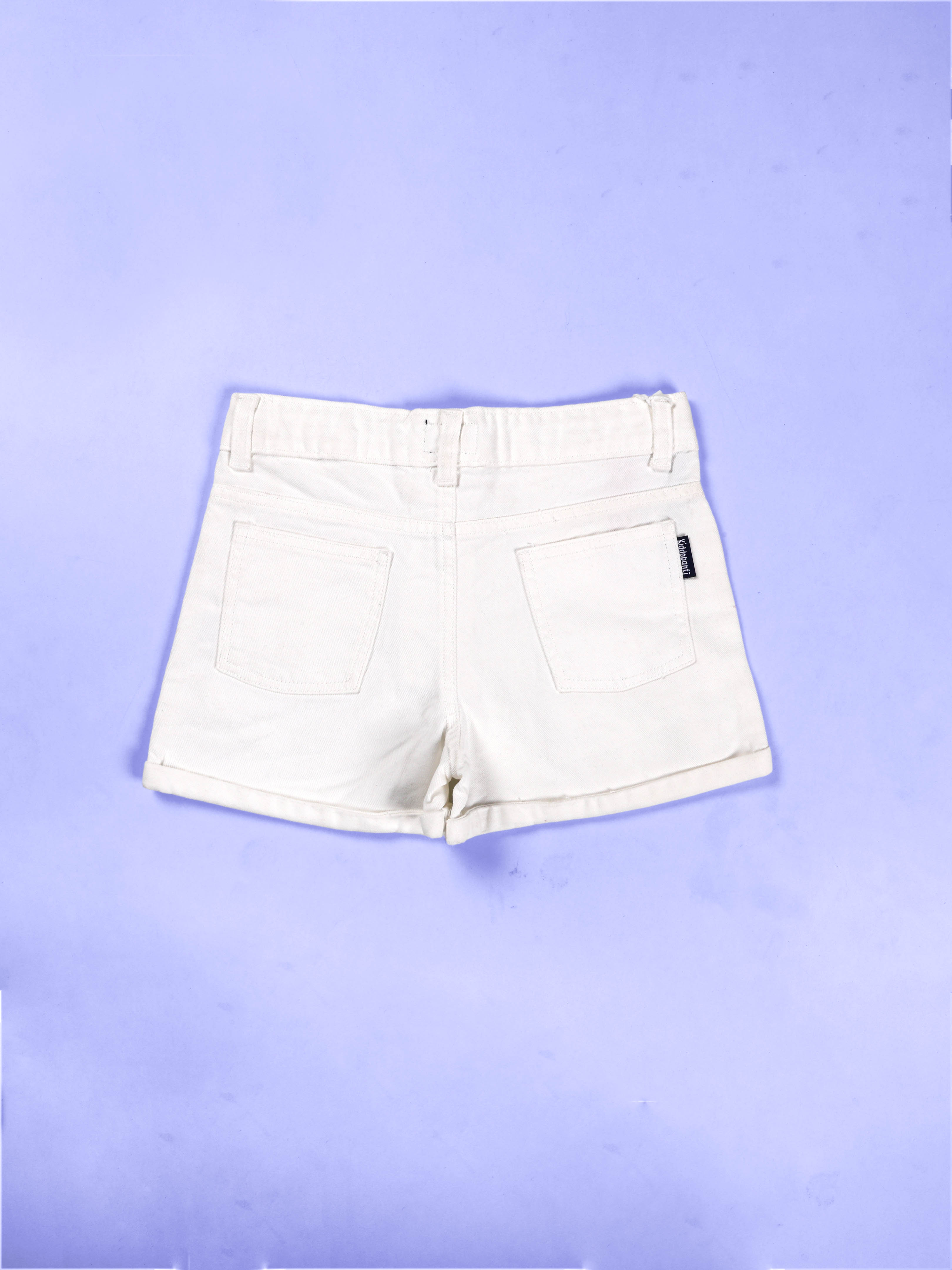 Girls Rollup Denim Shorts With Flowers and Appliques