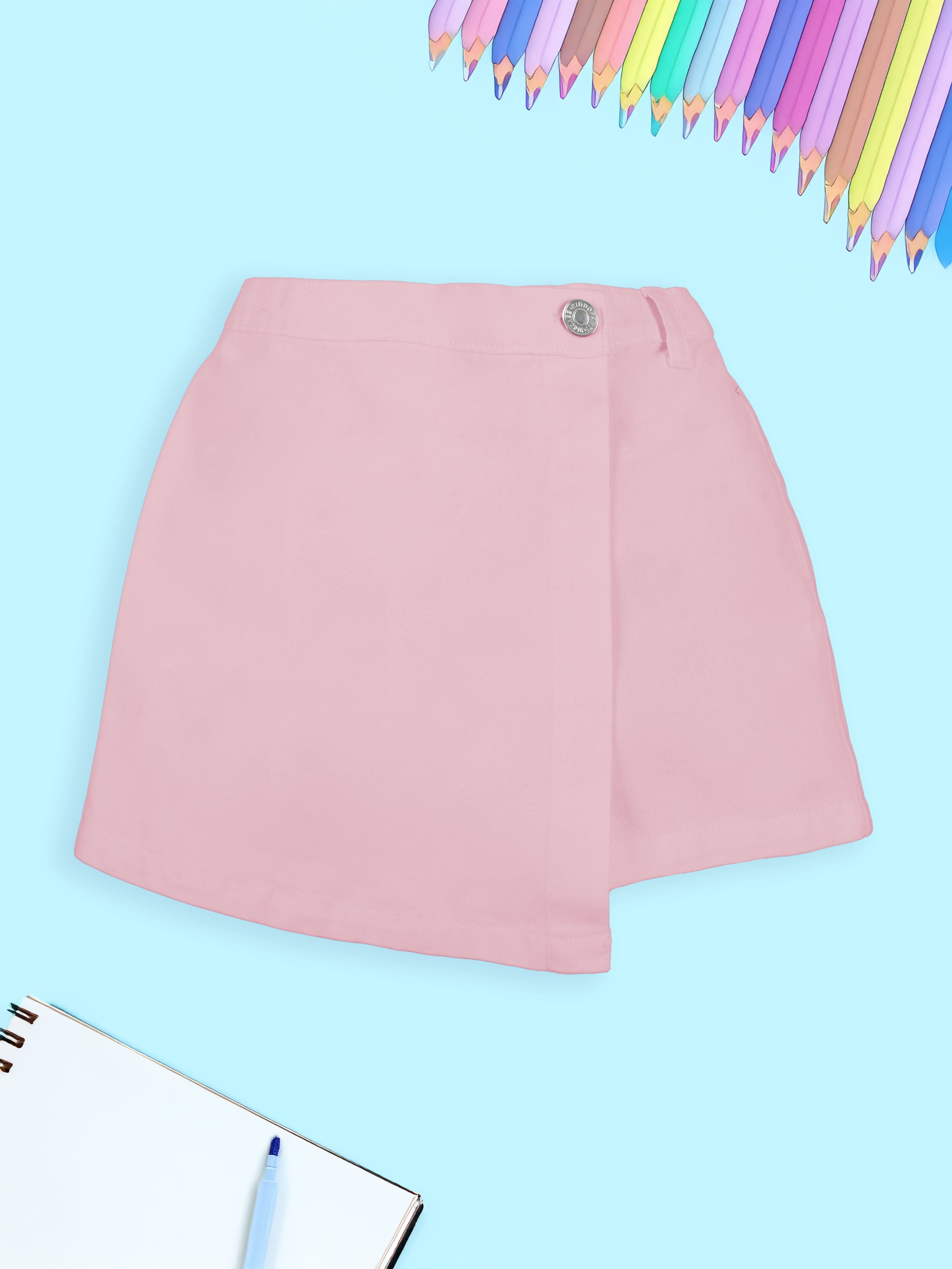 Girls Cotton Woven Solid Over Lap Skort