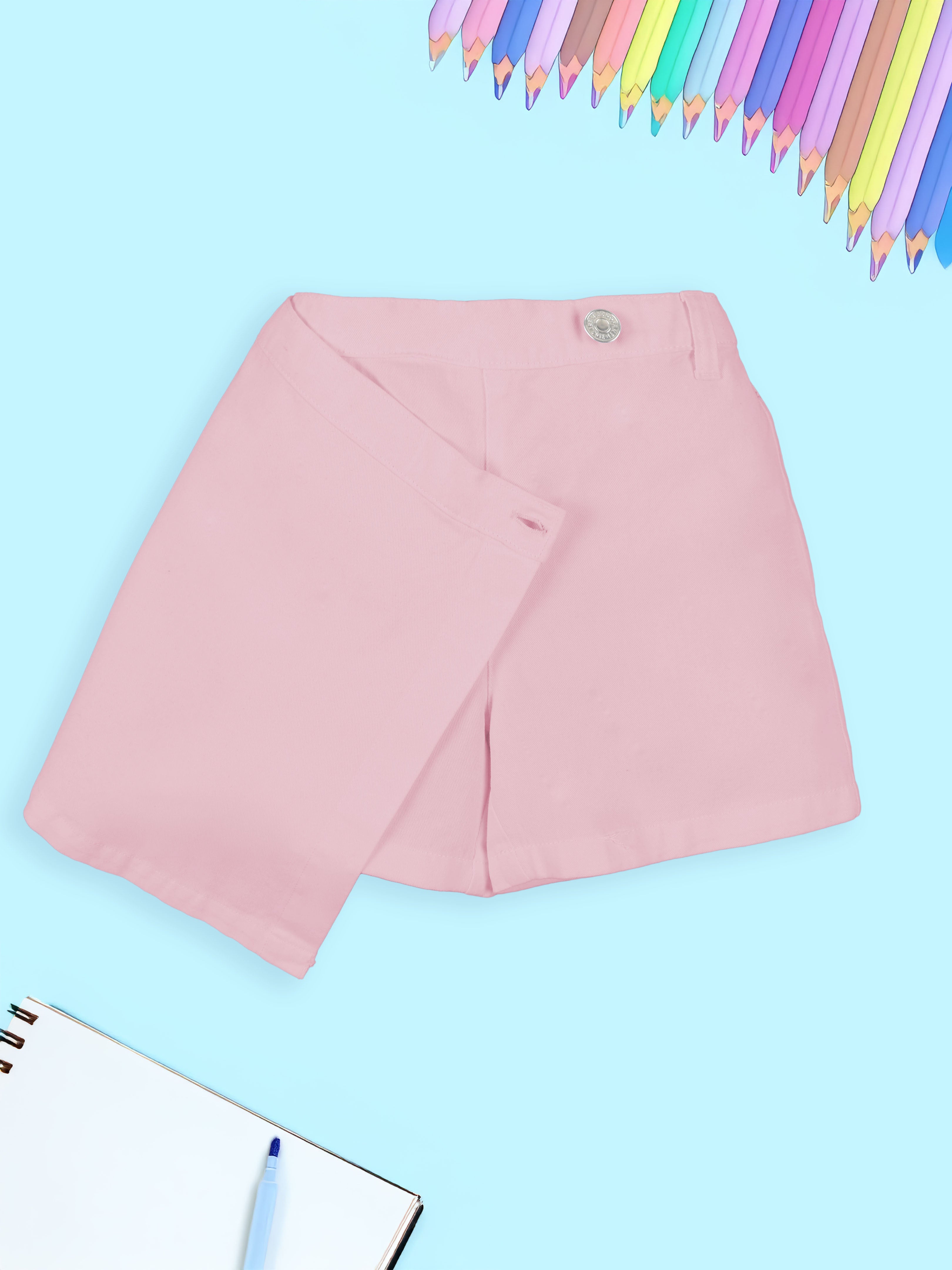 Girls Cotton Woven Solid Over Lap Skort