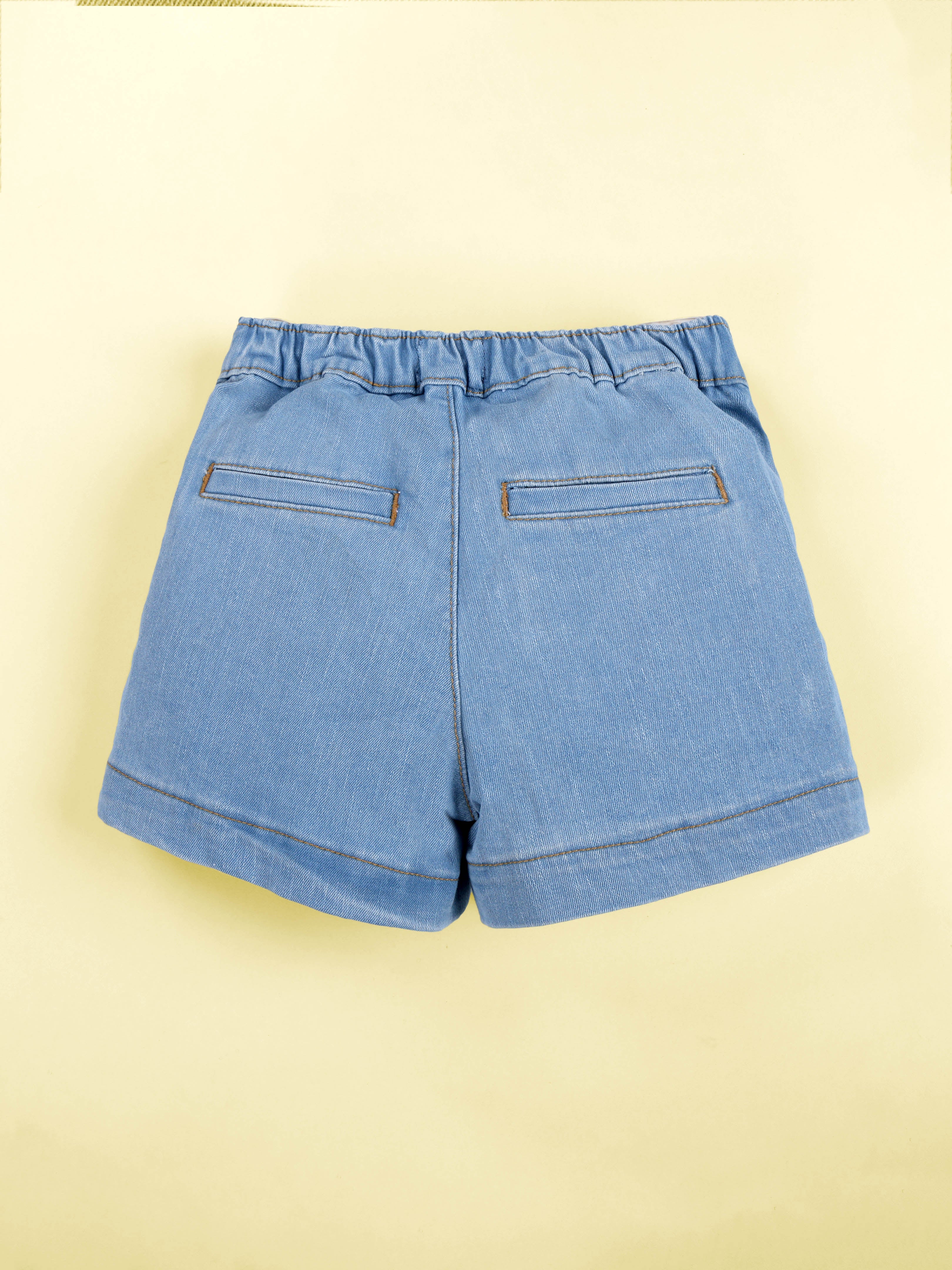 KiddoPanti Girls Cotton Over Lap Skort With Flowers and Pearls With Multi Badge