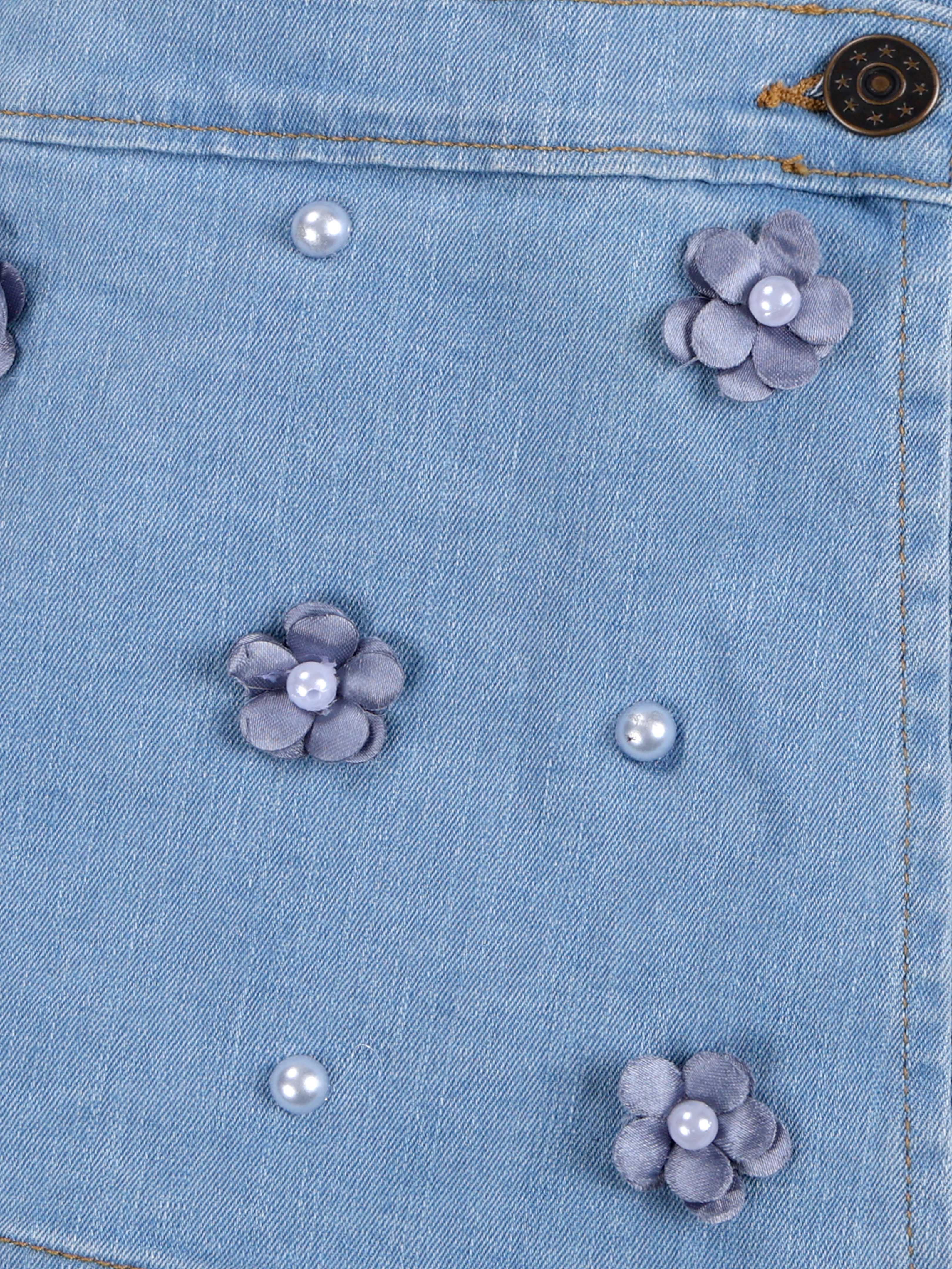 KiddoPanti Girls Cotton Over Lap Skort With Flowers and Pearls With Multi Badge