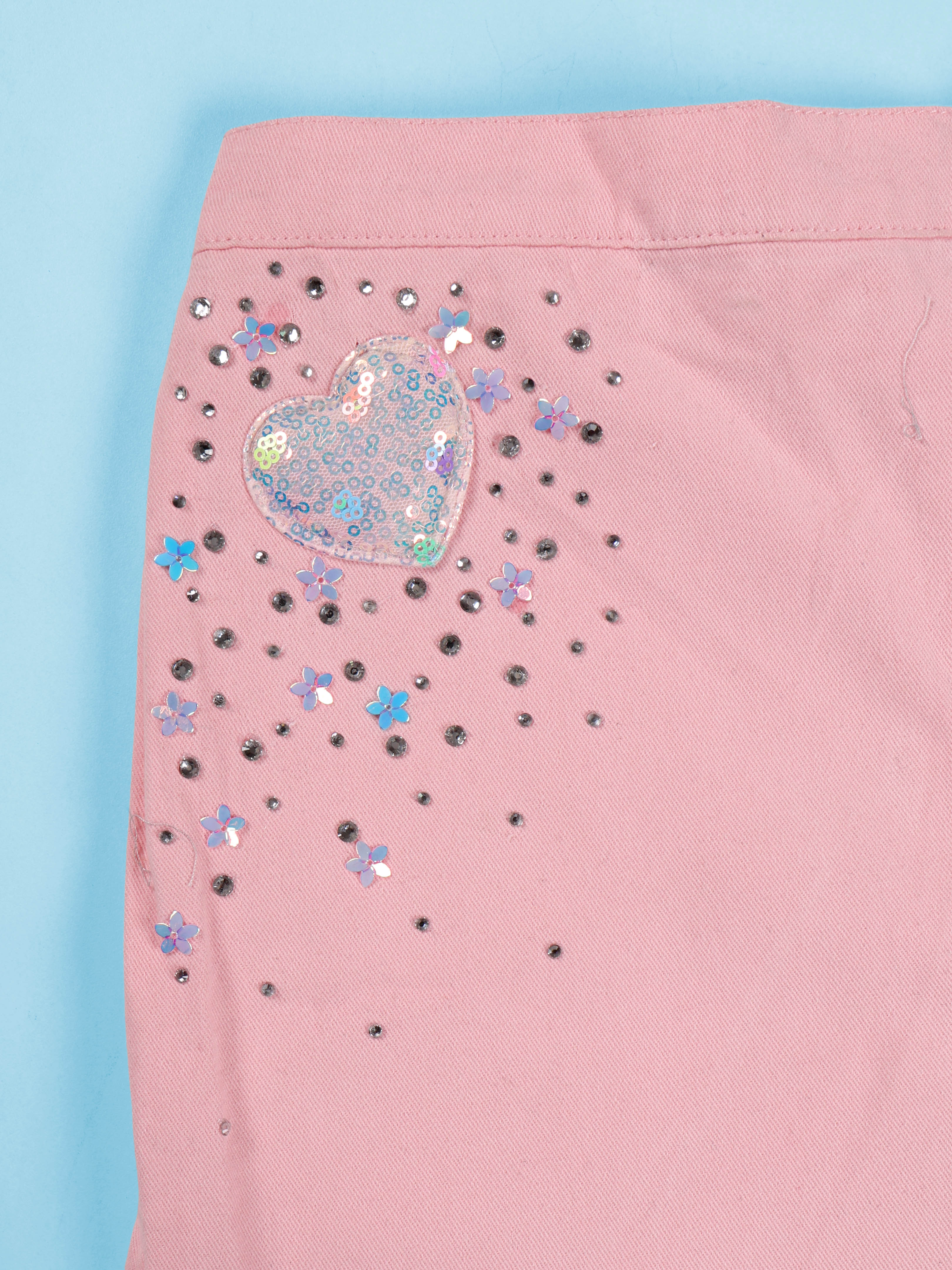 Girls Cotton Over Lap Skort With Applique and Rhinestones